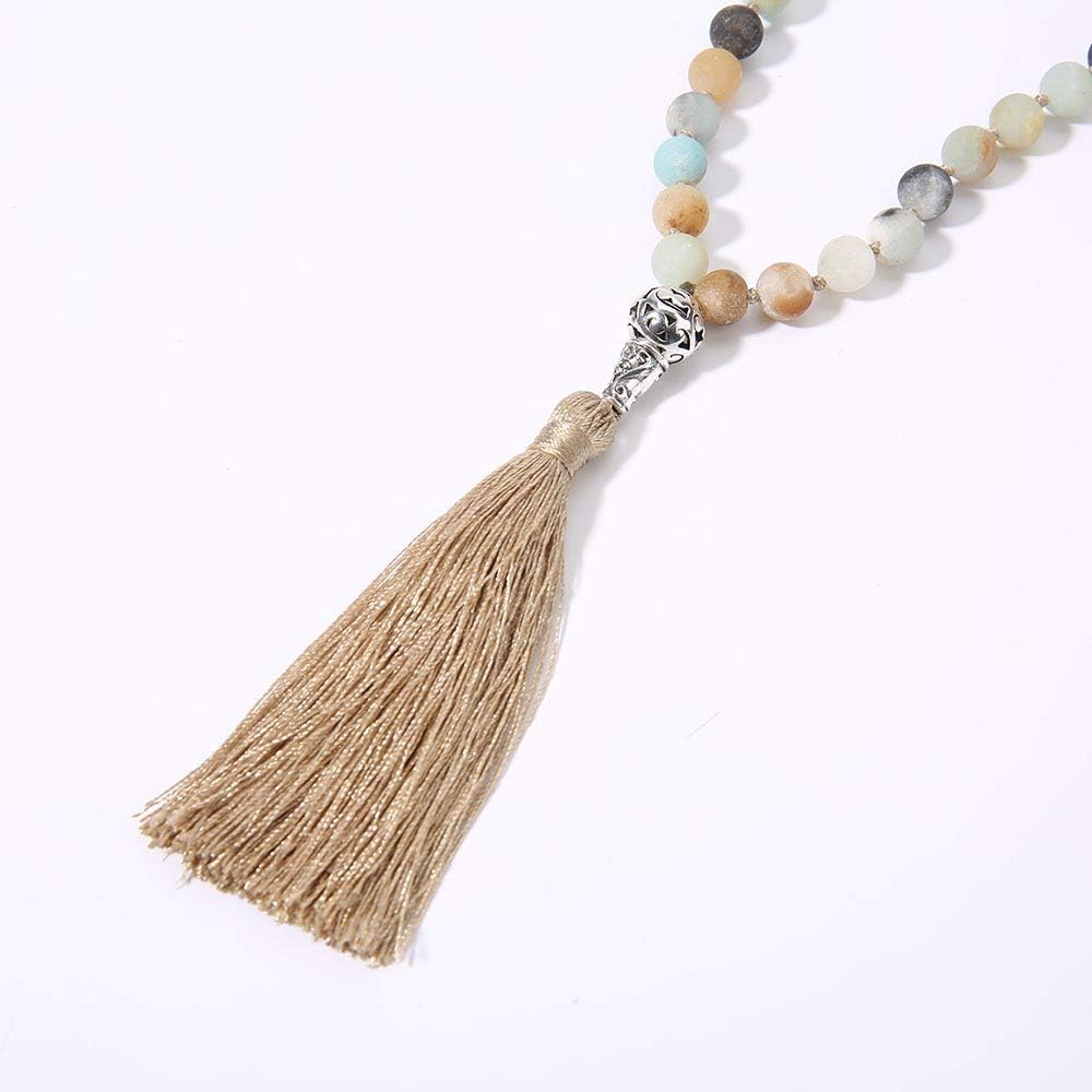 108 Mala Beads Necklace Semi-Precious Gem Stones Meditation Necklace 108 Hand Knotted Japa Mala Beaded Tassel Necklace with Tree of Life Pendant - Image 5