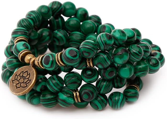 Mala Bead Strand Bracelet, 108 Buddhist Prayer Beads Yoga Meditation Green Malachite Beads Necklace Women man - Image 6