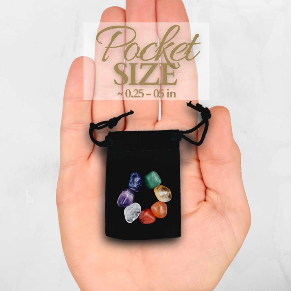 Crystals and Healing Stones Premium Kit Velvet Pouch - 7 Chakra Stones Healing Crystals Set, Ebook, Gift (Tiny 7 Chakra Stones) - Image 2