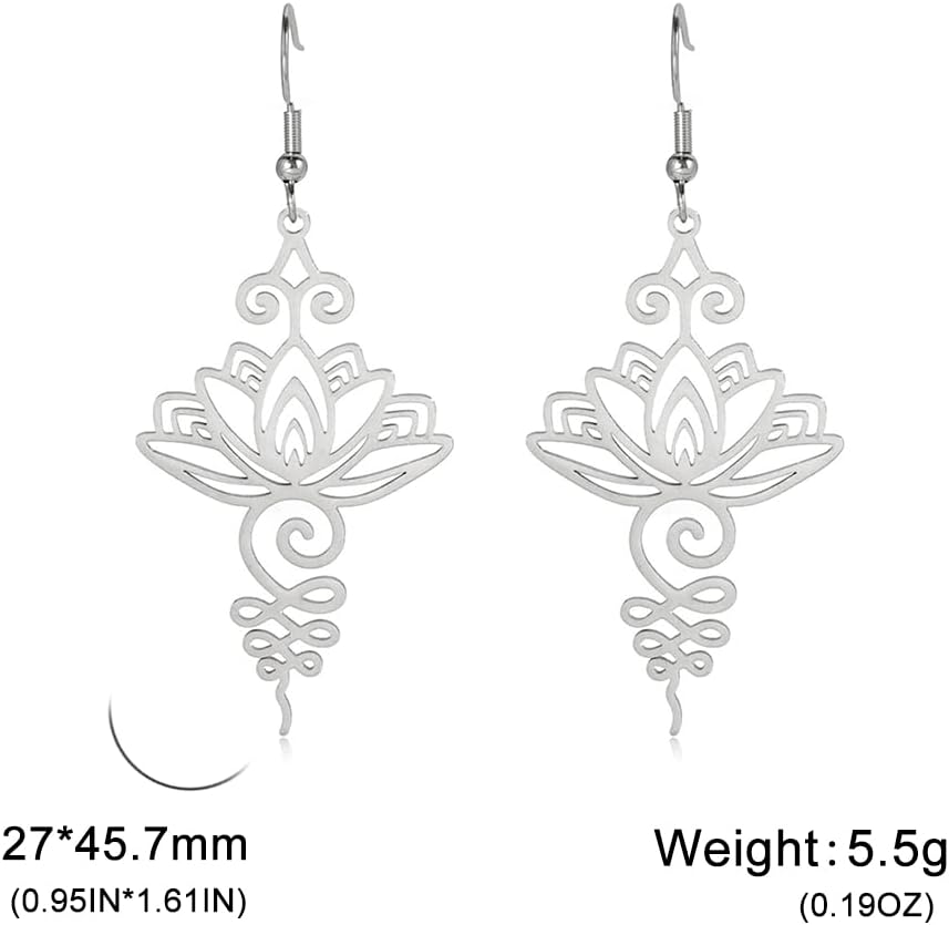 kkjoy Lotus Unalome Necklace Stainless Steel Lotus Flower Yoga Symbol Drop Earrings Inspirational Buddhism Jewelry for Women - Image 7