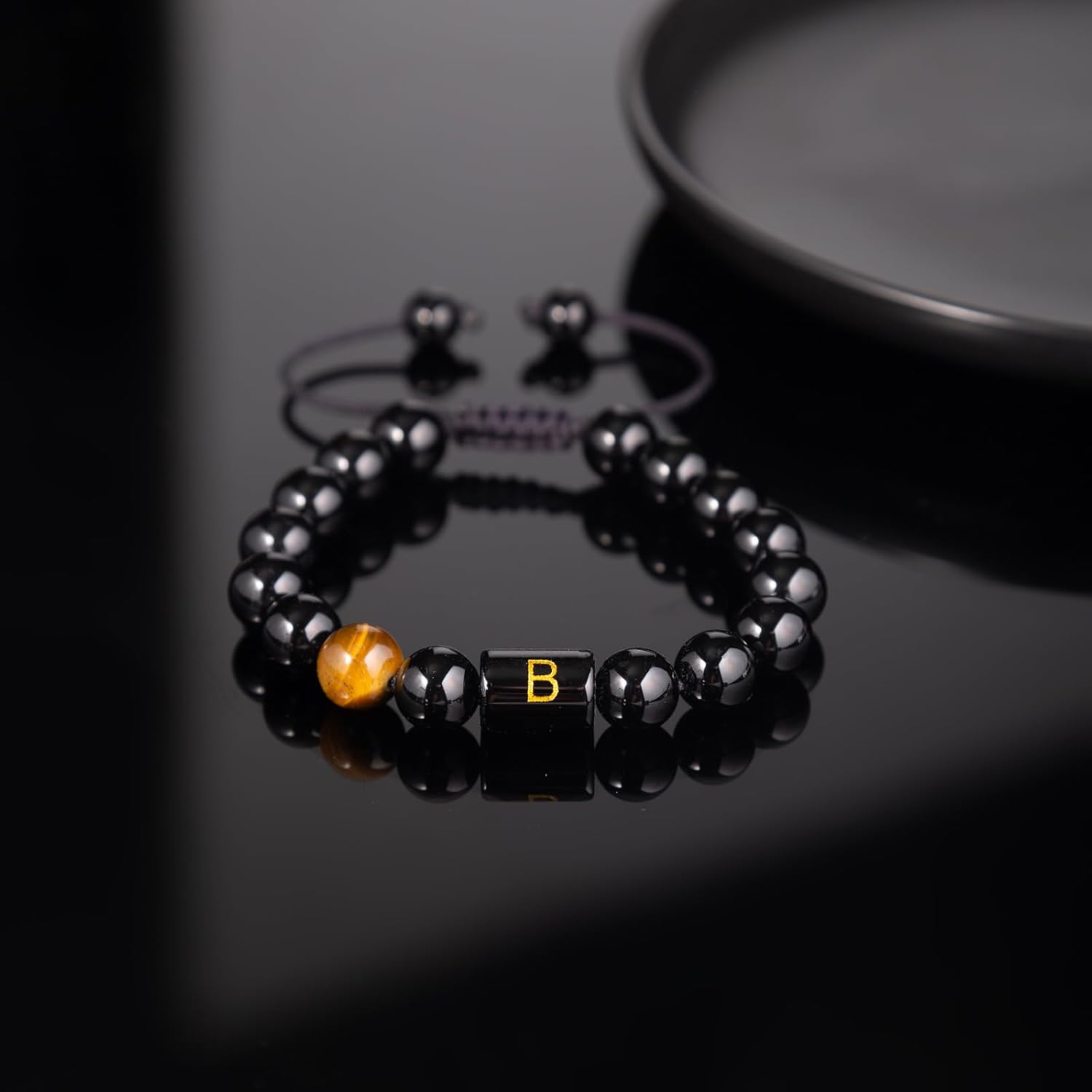 FRG Initials Bracelets for Men Letter Link Handmade Natural Black Onyx Tiger Eye Stone Beads Braided Rope Meaningful Bracelet - Image 5