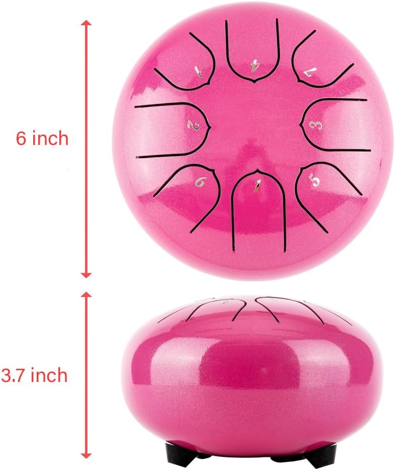 Steel Tongue Drum with Carrying Case: 6 Inch 8 Notes Rain Drum for Outside | Steel Drum with Bag Mallets Music Book Note Stickers for Garden Meditation Yoga Beginner, Key of C, 440Hz, Pink - Image 3