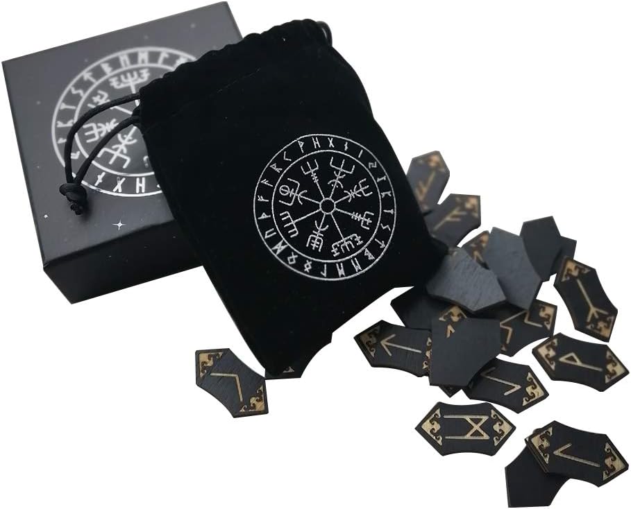 EMVANV Handmade Wooden Rune Divination Game Set, Props Supermarket Board Game Family Nordic Handmade Woodcut Rune Stones Card Set with Dedicated Rune Storage Bag - Image 2