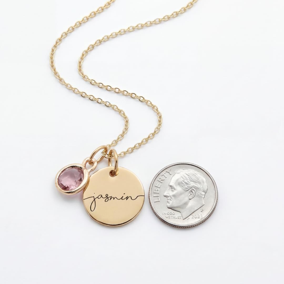 MignonandMignon Personalized Name Necklace with Birthstone | Custom Engraved Gold Pendant for Women | Dainty Tarnish-Free Jewelry Birthday Gift for Mom Grandma - Image 5