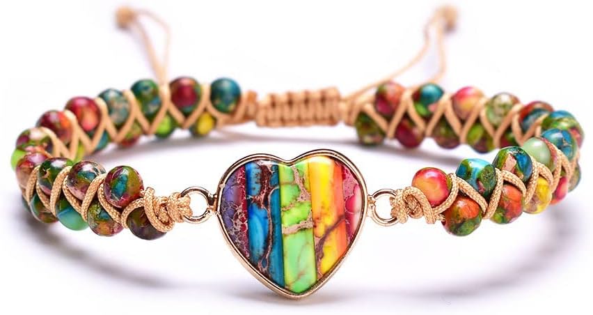 "SS Boutique" 7 Chakra Healing Heart Gemstone Bracelet – Handmade Natural Stone Wrap for Meditation, Energy, Spiritual Protection, and Mental Health Balance – 1 Strand 1 Piece Leather Bracelet