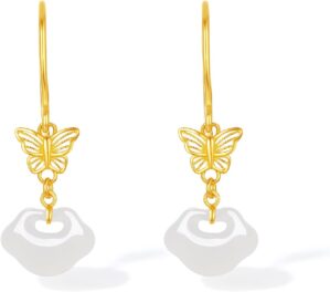 ZHOU LIU FU White Jade Dangle Earri...
