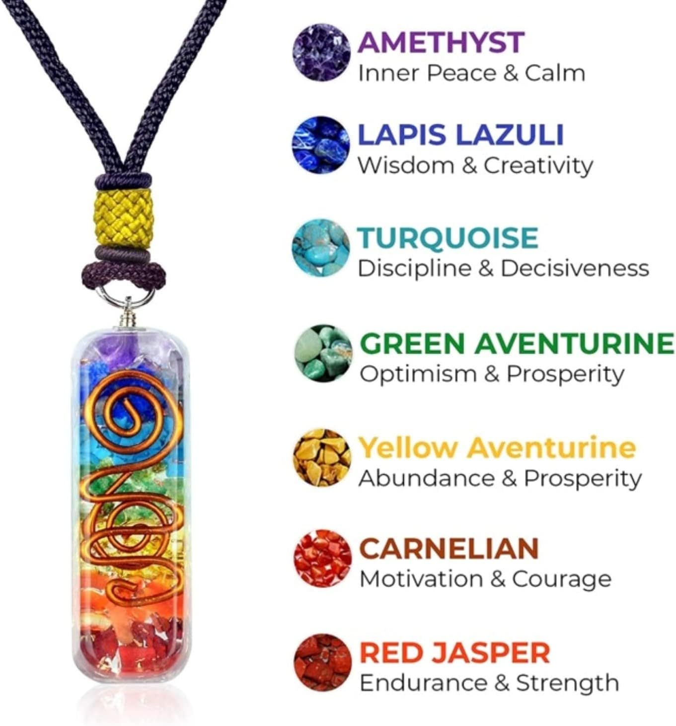 Orgonite Crystal Handmade Seven Chakra Pendant with Adjustable Cord - Orgone Healing Stone Necklace for Spiritual Balance, Meditation, Yoga, Reiki, Gift for Men and Women - Image 2