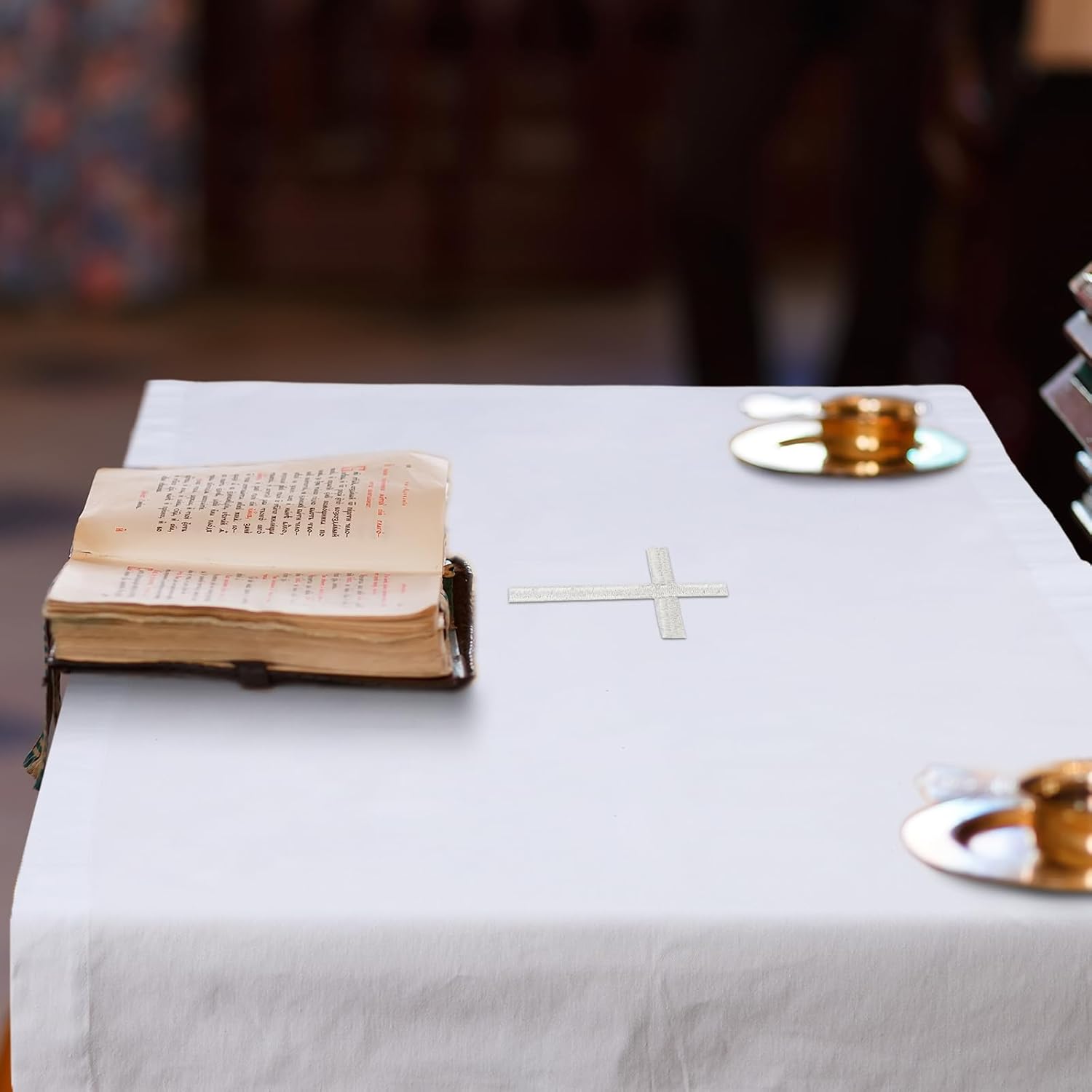 White Altar Cloth Communion Table Cloths for Church Holy Communion Tablecloth Runner Church Spiritual Frontal for Gatherings Baptism Ceremonies(62 x 24 Inches,Table Runner) - Image 5