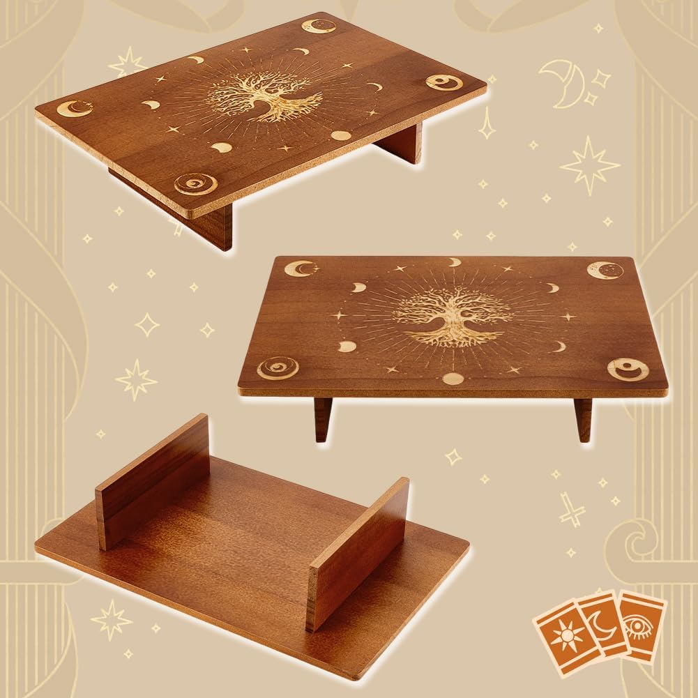 PH PandaHall Wooden Meditation Altar Table for Room Decor 11.8x7.8 inch | Wiccan Altar Table, Buddhist Shrine, Moon Phase Pattern Engraved, Tree of Life Pattern Engraved, Wiccan Supplies - Image 5