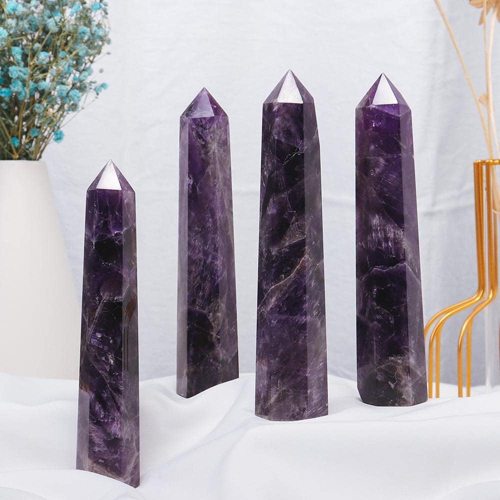 Apengshi Amethyst Large Crystal Tower Natural Dream 5.9"-6.3" 6 Faceted Single Point Chakra Healing Crystal Wand Energy Meditation Stone Home Decor Collection Gift - Image 6