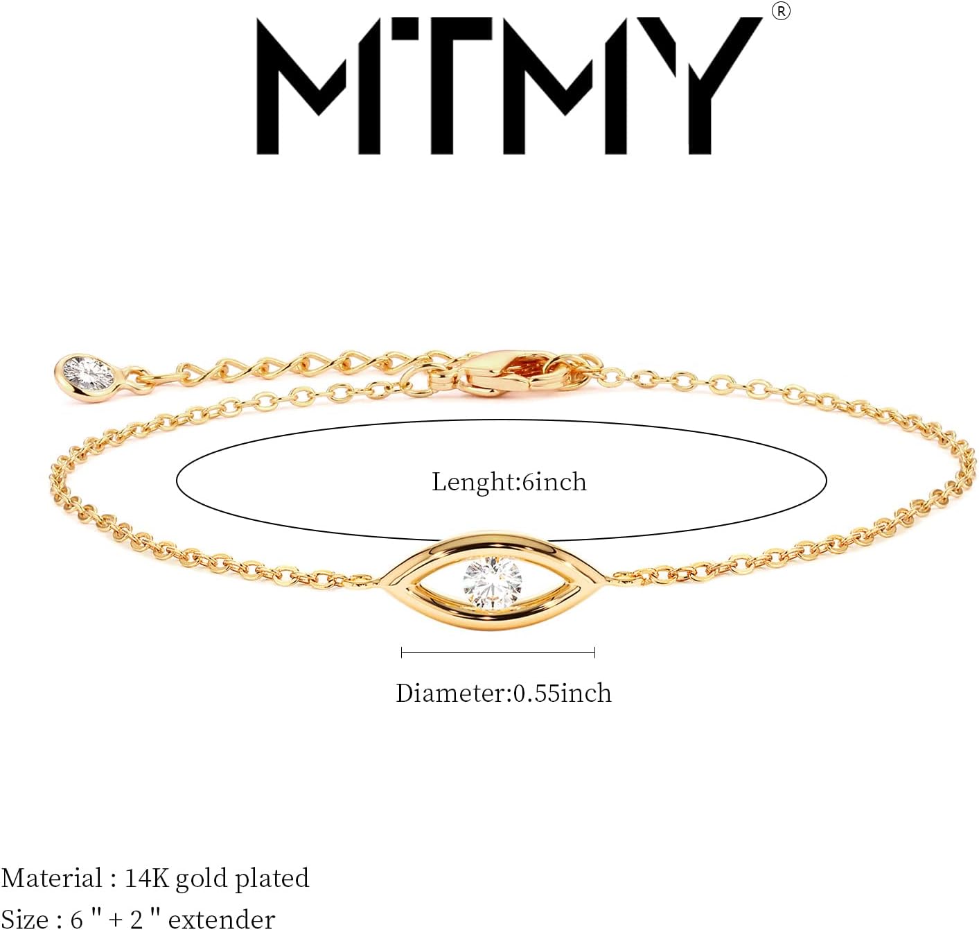 MTMY Evil Eye Bracelet for Women 14K Gold Plated Dainty Bracelets with Crystcal Adjustable Chain Cute Eye Bracelet Gold Jewelry for Her - Image 2