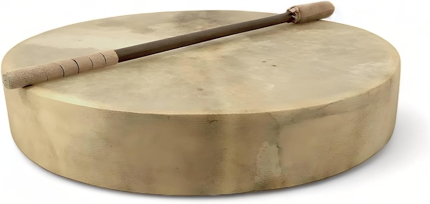 GMP Traditional Frame Drum/Bodhran with Handle, 15" Diameter | Natural Goatskin Head, Comes with Wood and Leather Mallet - Image 2