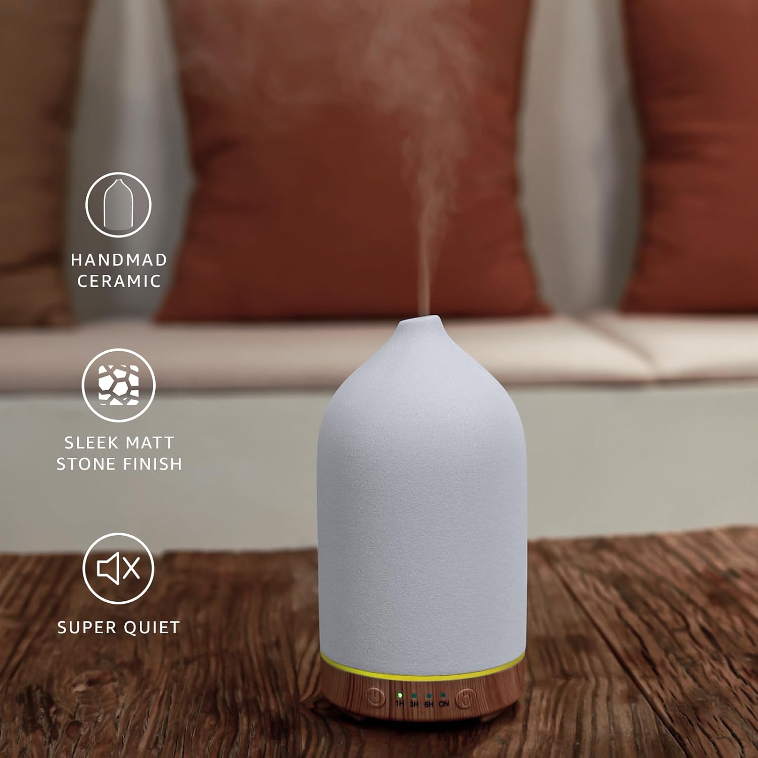 Gooamp 200ML Ceramic Essential Oil Diffuser for Home - Ultrasonic Aromatherapy Diffuser Humidifier with 7 Color LED Lights, Auto Shut-Off, 3 Timers for Bedroom, Office, Yoga, Wood Grain Base - Image 5