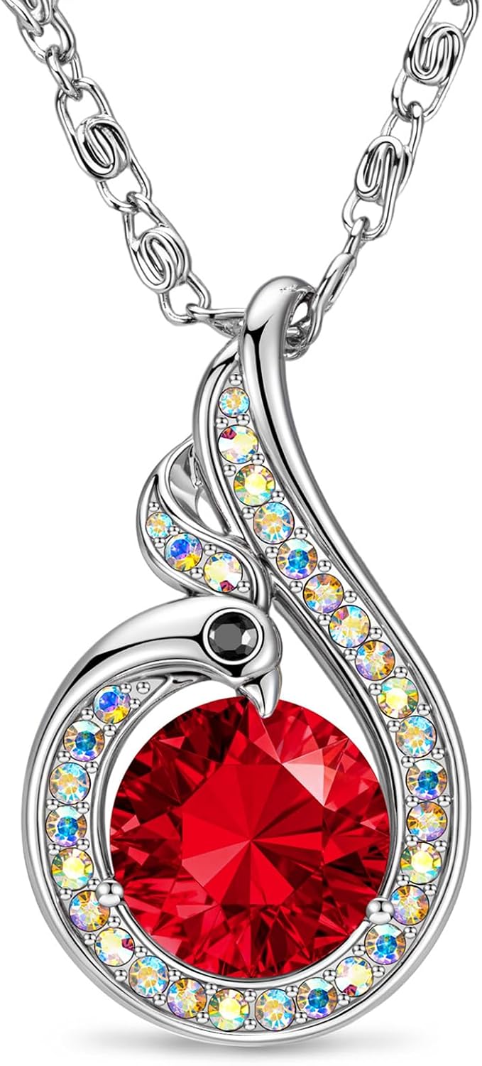 Kate Lynn Birthstone Rise From the Ashes Phoenix Necklaces for Women, White Gold Plated & Crystals from Austria, Birthday Gift for Women, Symbol of Luck and Renewal