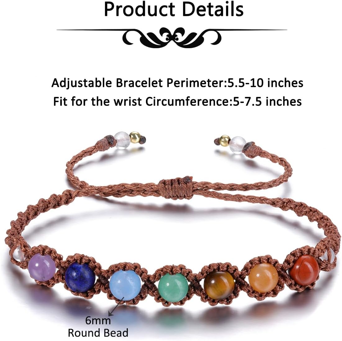 Jovivi 7 Chakras Healing Crystals Bracelet 6mm Natural Gemstone Round Stone Yoga Beads Bracelets Meditation Balance Adjustable Handmade Jewelry Gift for Womens Men - Image 4