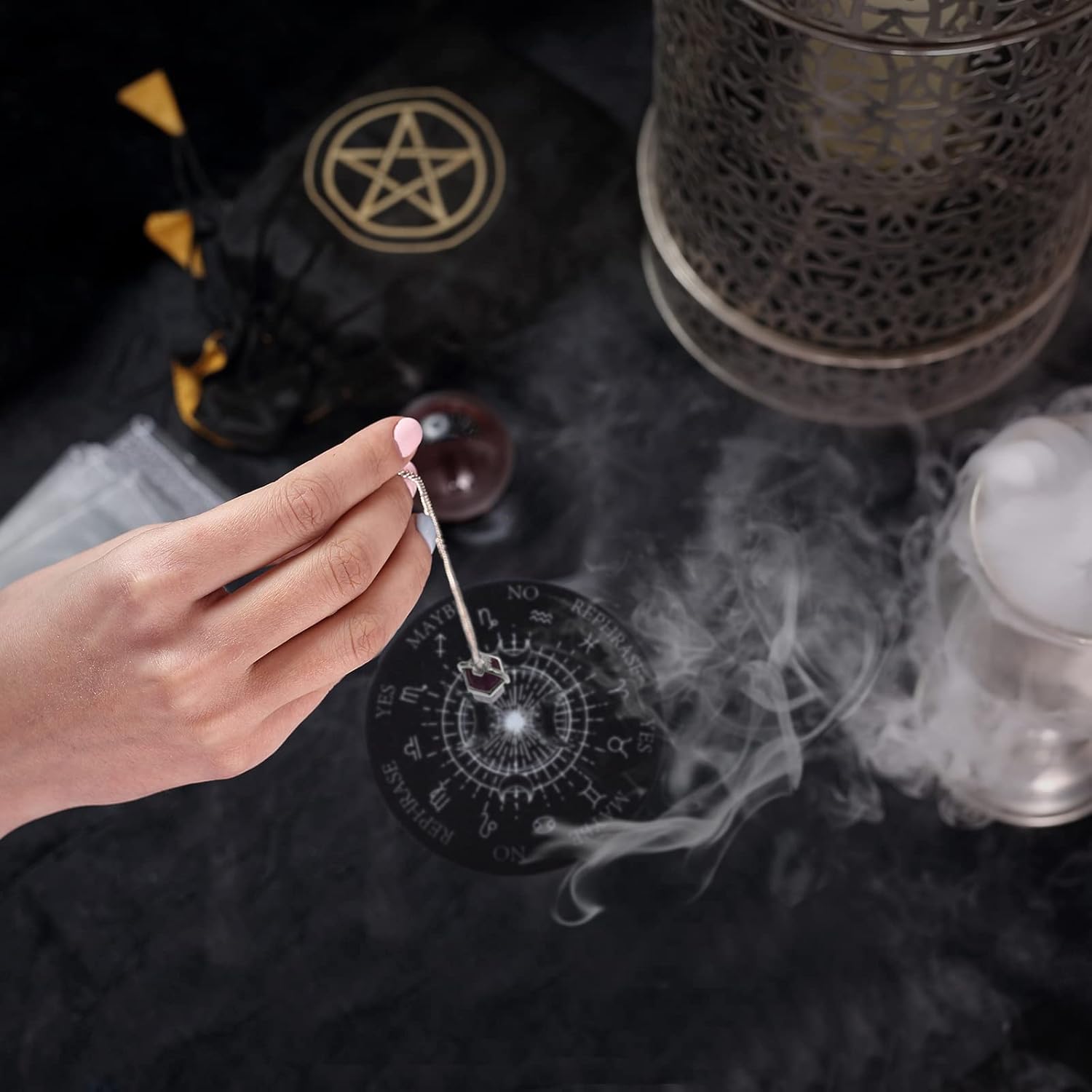 Sureio 13 Pieces Star Pendulum Board Dowsing Divination Set Included Double Sided Wooden Boards with Healing Pendulum Crystal Necklace Witchcraft Wiccan Altar Supplies - Image 6