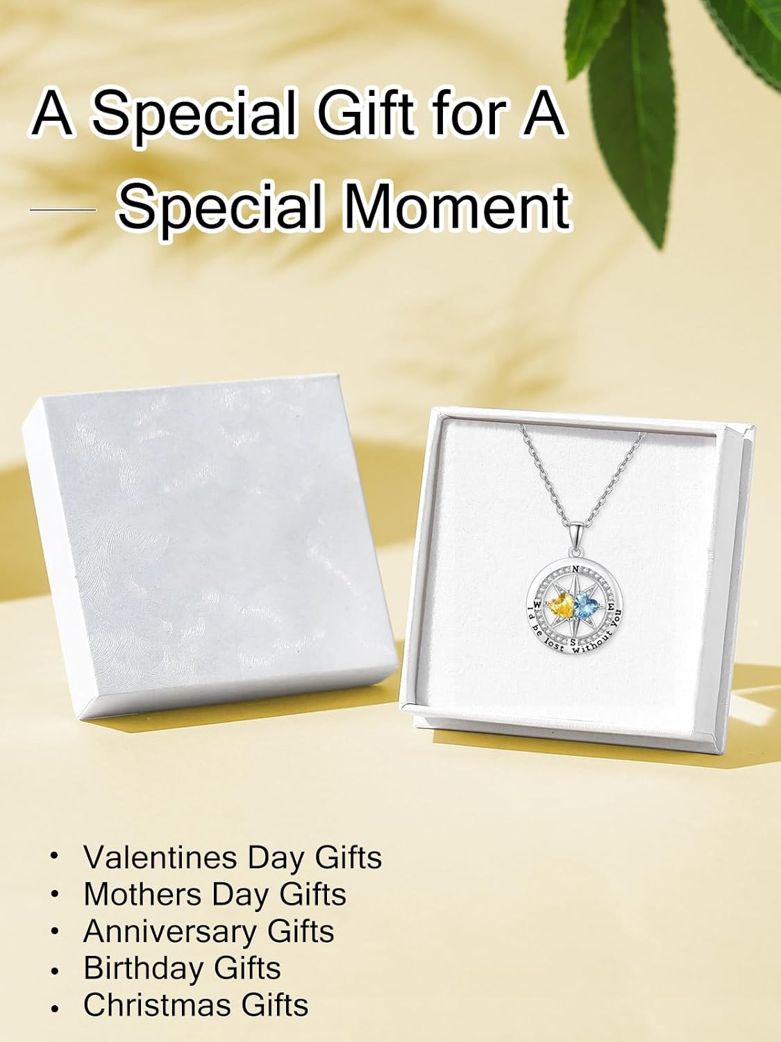 Compass Birthstones Necklace for Women, Exquisite S925 Necklace Anniversary Birthday Gifts for Wife Her Double Birthstone Pendant Jewelry ‘I'd be Lost Without You’ - Image 6