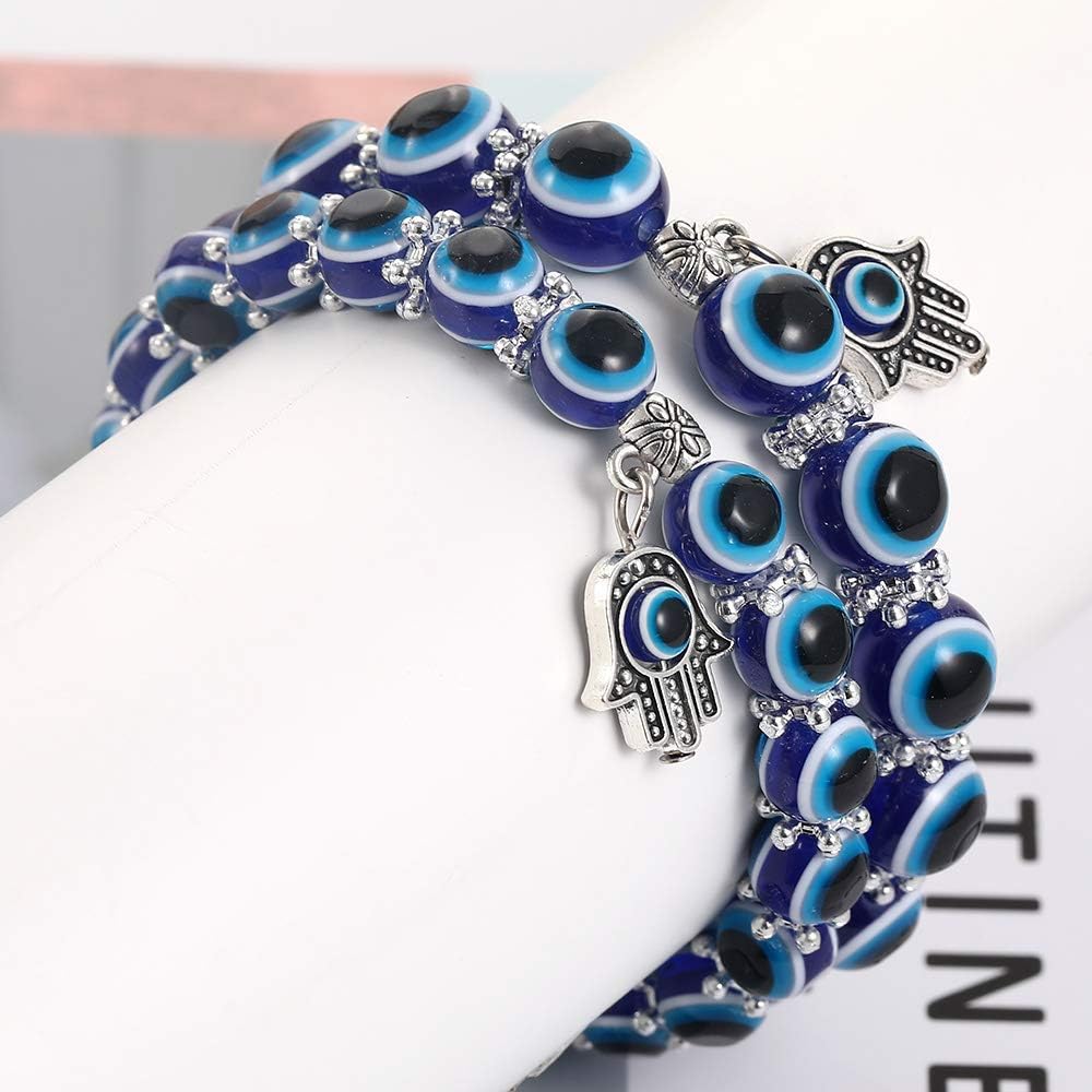 SUMMER LOVE Handmade Evil Eye Jewelry Blue Beaded Charm Stretch Bracelet Evil Eye Bracelet for Women Men Teens - Image 6