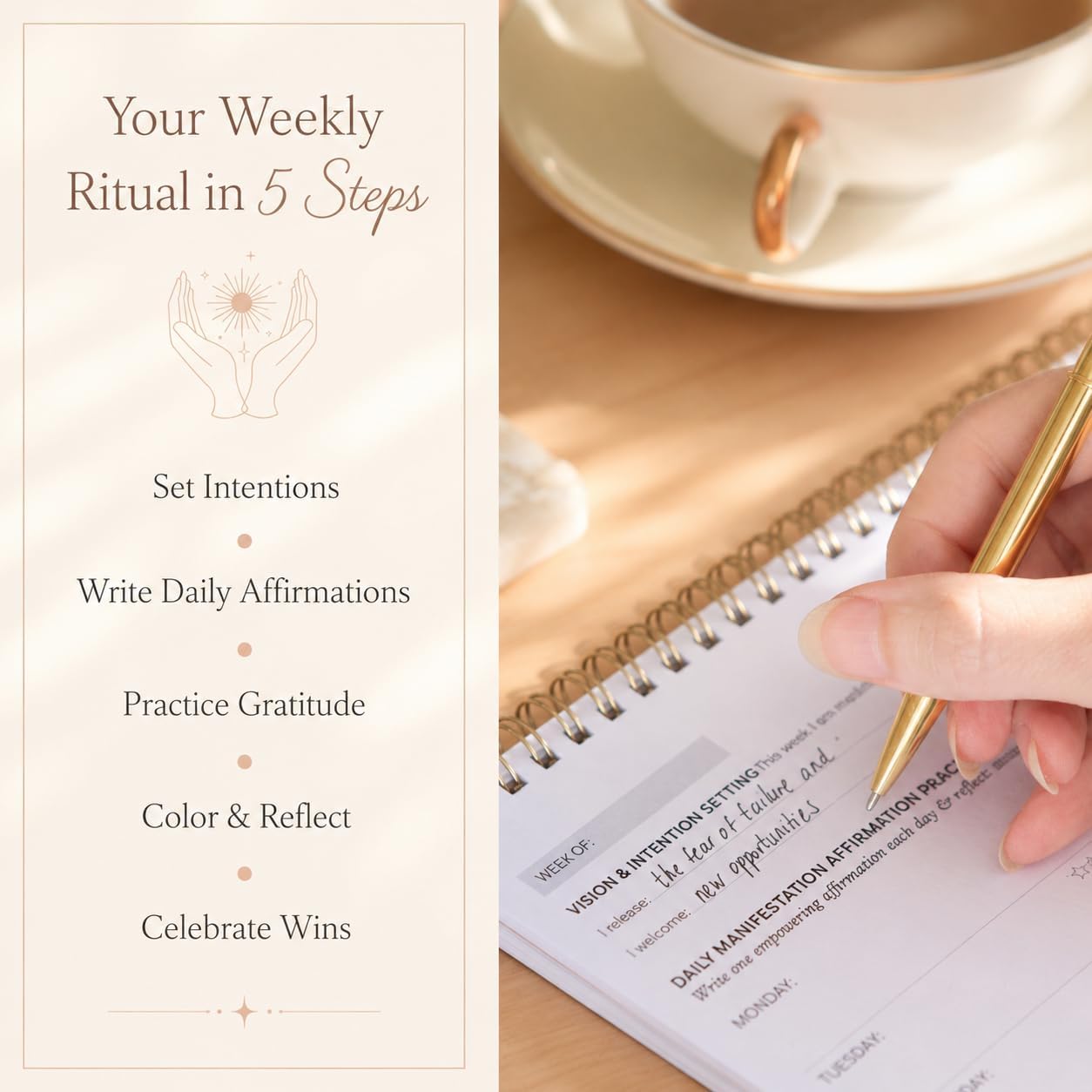 Manifestation Planner for Daily Affirmations | Law of Attraction, Gratitude and Mindful Coloring | Intention Setting Tracker for Women | 52 Sheets for 1 Year | A4 - Image 4