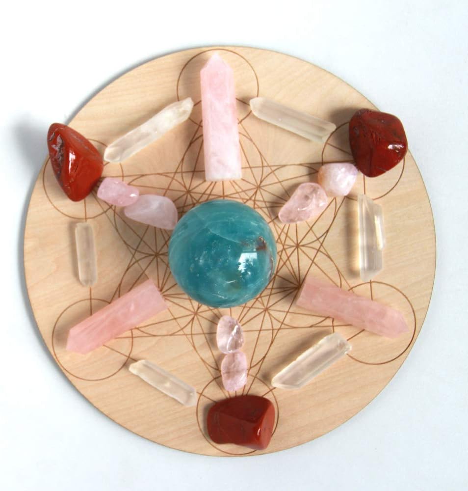 Wood Crystal Grid Altar Chakra Crystal Healing Sacred Geometry Metatron's Cube Witchcraft (A) - Image 3