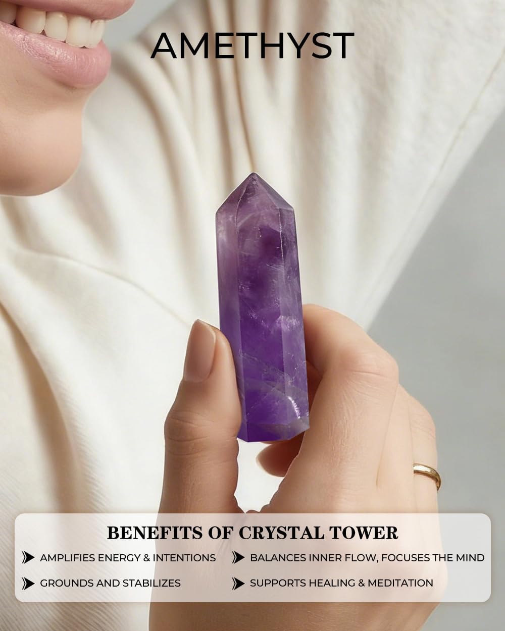 Amethyst Natural Healing Crystal Wand Set - 2.4-2.8" Polished Gemstone Point Obelisk - Hexagonal Towers for Reiki Energy, Chakra Balancing, Meditation & Home Office Decor - Spiritual Gifts for Women - Image 6