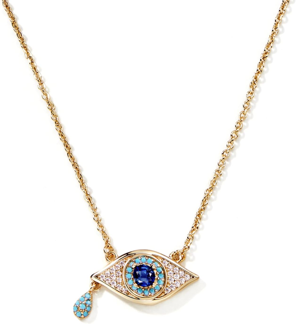 Cicy Bell Evil Eye Necklace for Women 18k Gold Plated Pendant Necklace Cubic Zirconia Turquoise Dainty Trend Jewelry Gift, 16.1" + 1.9" Extender
