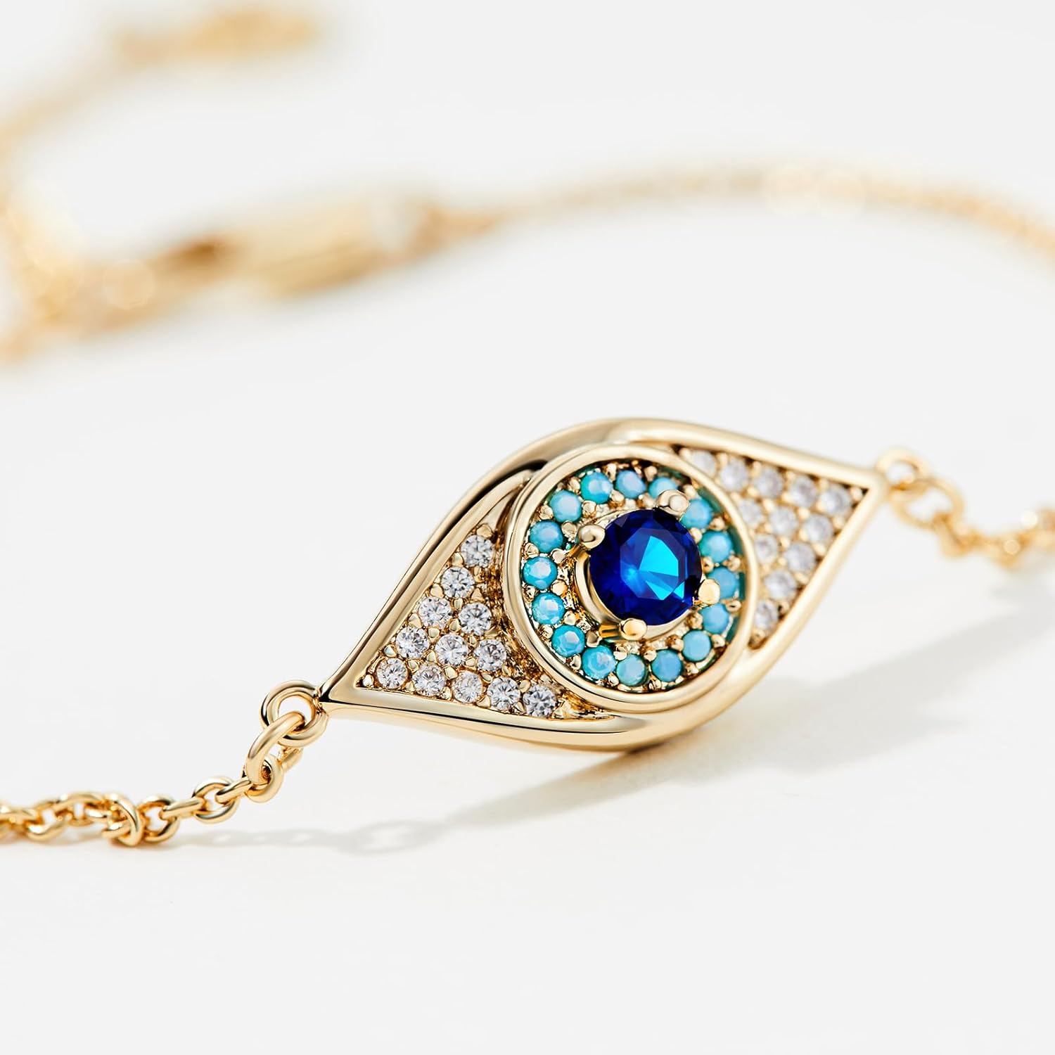 Cicy Bell Evil Eye Bracelets 18k Gold Plated Turquoise Zirconia Link Bracelets Trendy Jewelry Gift for Women Adjustable 5.9" with 1.9'' Extender - Image 2