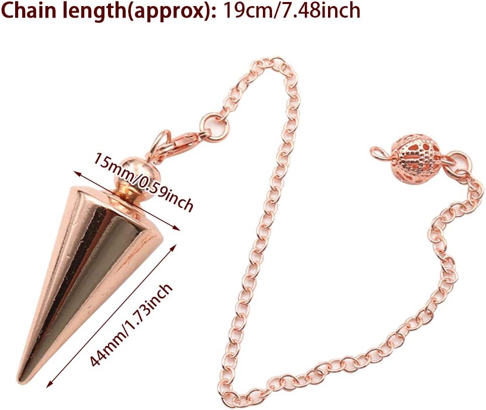Copper Metal Spiritual Point Pendulum, Divination Dower Reiki Healing Pendulum Chain, Balancing Pendant for Divination Healing Dowsing Wicca Balancing Pointed Cone Pendant Pendulum(Rose Gold) - Image 2