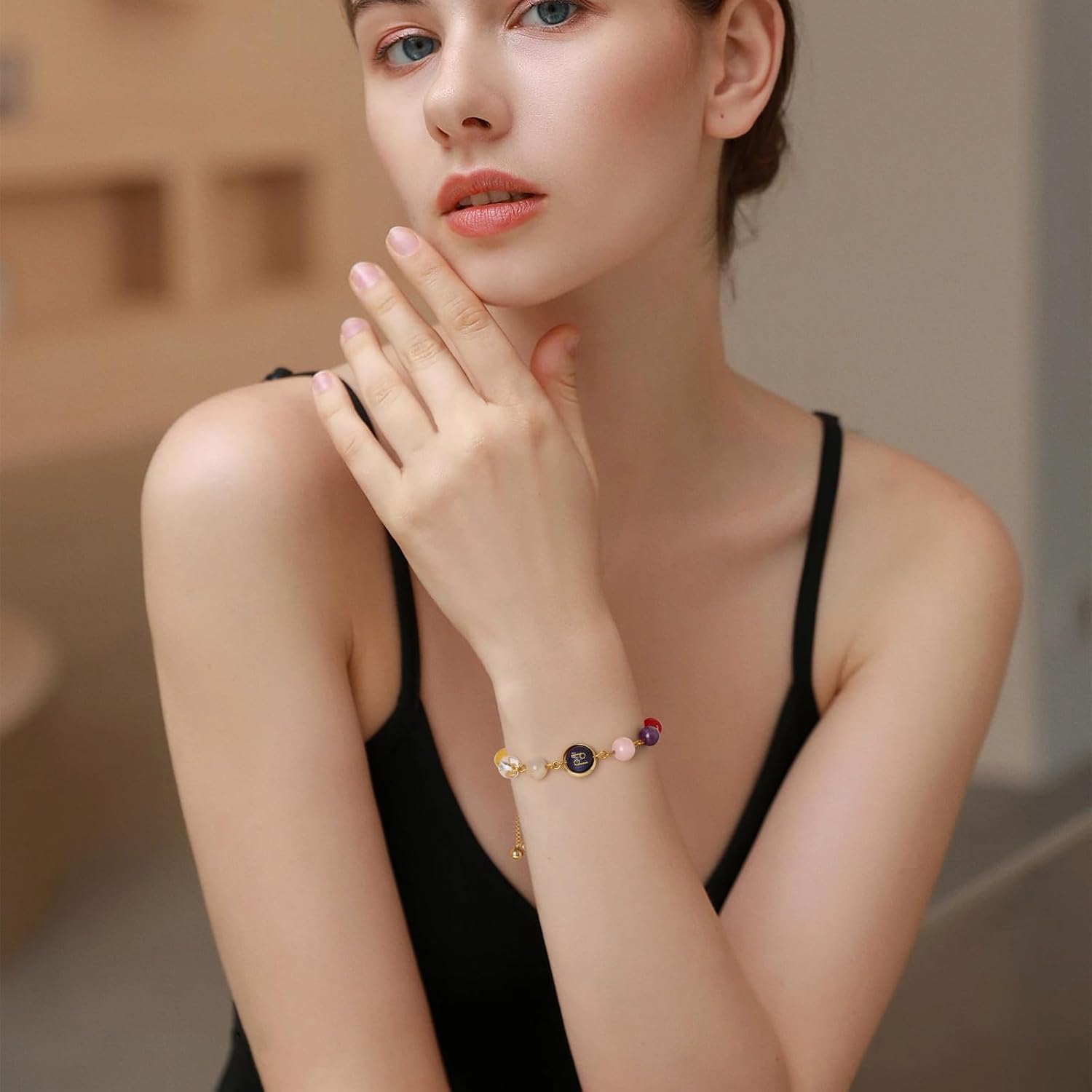 Raicegs Zodiac Bracelets for Women 18K Gold Plated Natural Stone Zodiac Sign Bracelets Gemstone Beads Healing Crystal Bracelets Constellation Horoscope Jewelry Gifts - Image 3