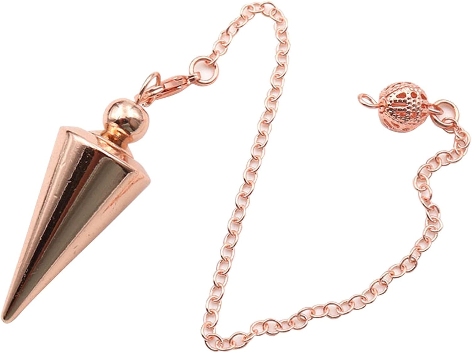 Copper Metal Spiritual Point Pendulum, Divination Dower Reiki Healing Pendulum Chain, Balancing Pendant for Divination Healing Dowsing Wicca Balancing Pointed Cone Pendant Pendulum(Rose Gold)