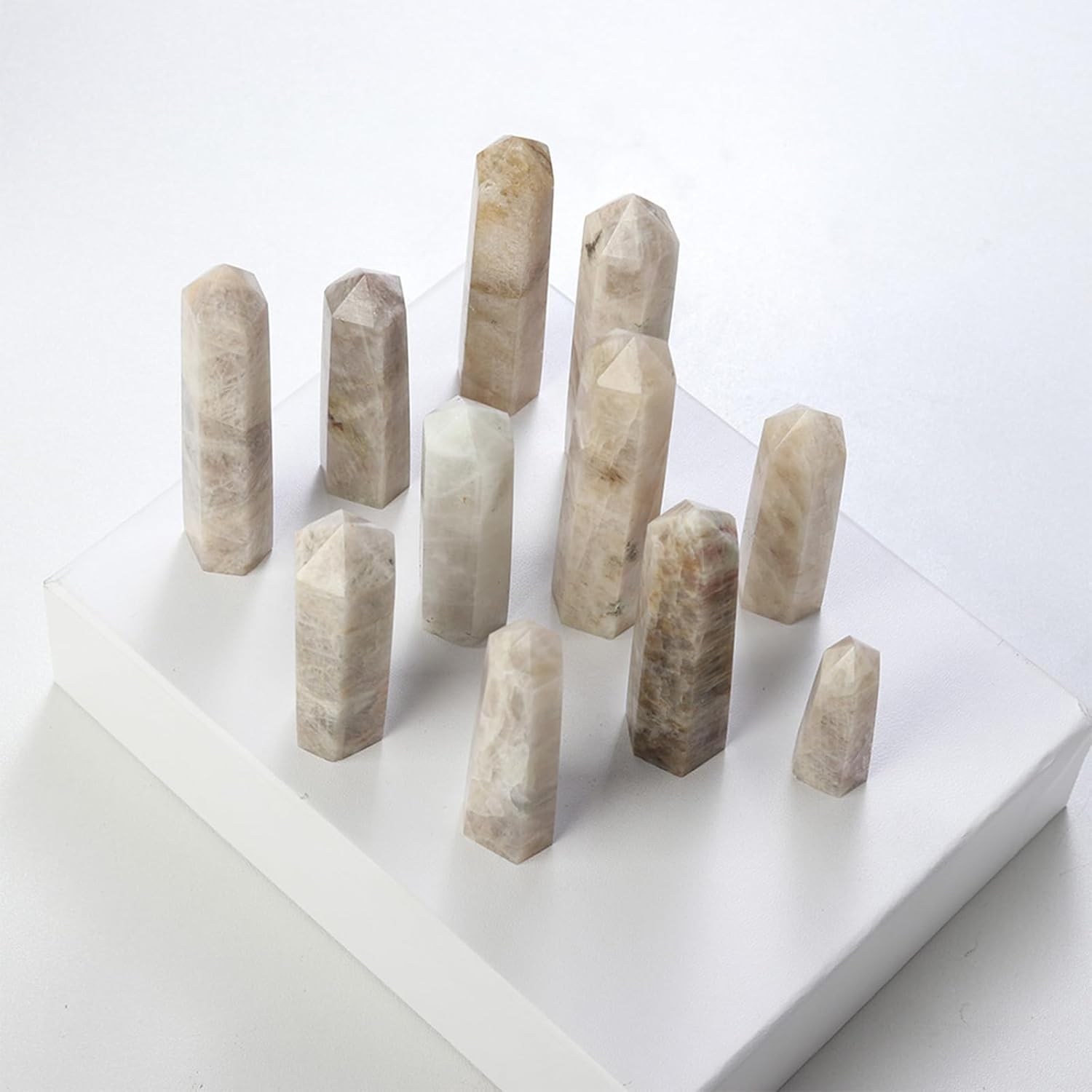 Runyangshi 1PCS Natural Crystal Moonstone Tower 2.75"-3.14" (7-8 cm) 6 Faceted Single Point Prism Healing Crystal Wand for Meditation Reiki Chakra Therapy - Image 4