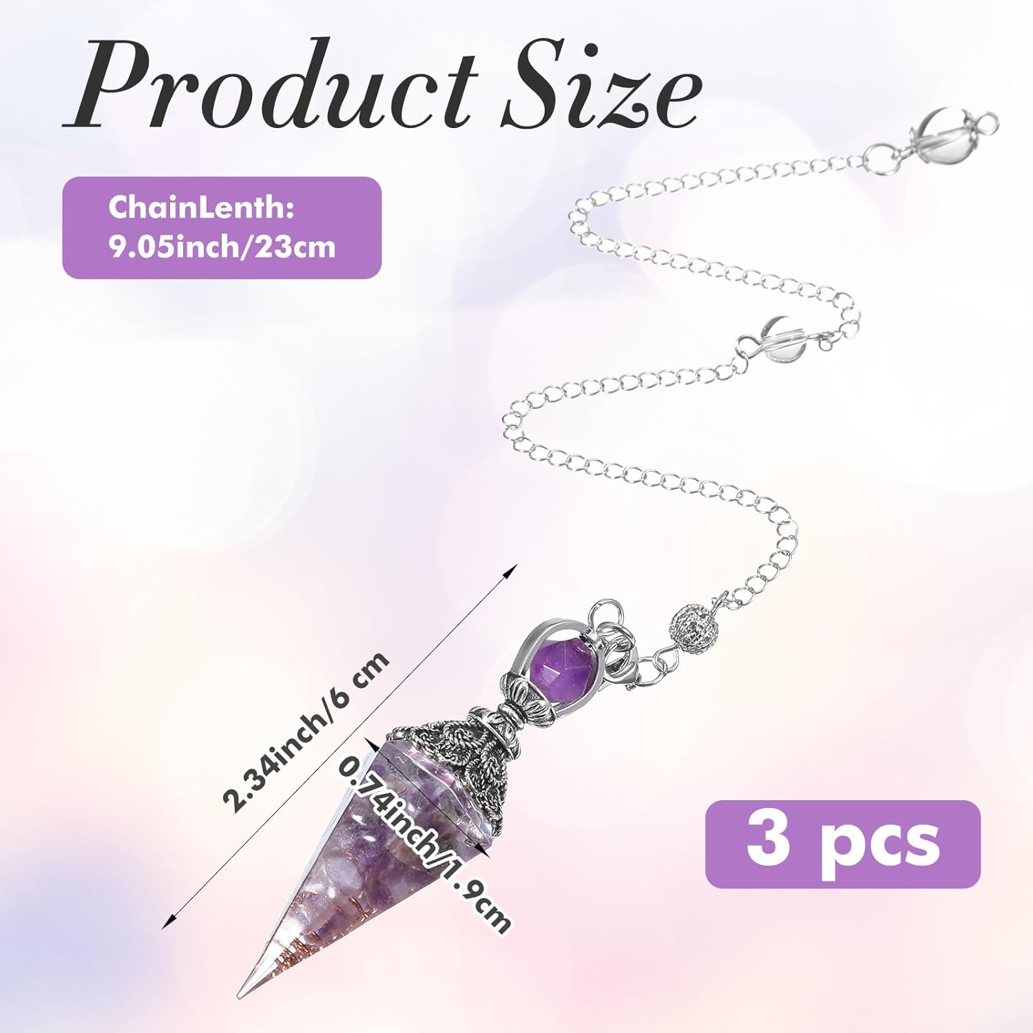 Sibba 3Pcs Pendulum Crystal, Healing Crystal Amethyst Aquamarine Lapis Lazuli Pendulums for Witchcraft Supplies and Divination, Spiritual Pointed Crystals for Dowsing, Meditation, Chakra Healing - Image 2