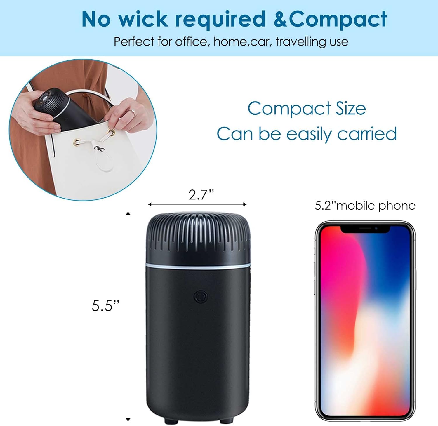 Car Diffuser Humidifier USB Aromatherapy Essential Oil Air Freshener USB Cool Mist Mini Portable Diffuser for Car Home Office Bedroom (Black) - Image 3