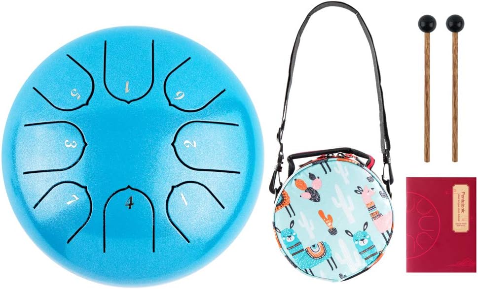 Steel Tongue Drum with Carrying Case: 6 Inch 8 Notes Rain Drum for Outside | Steel Drum with Bag Mallets Music Book Note Stickers for Garden Meditation Yoga Beginner, Key of C, 440Hz, Blue - Image 9