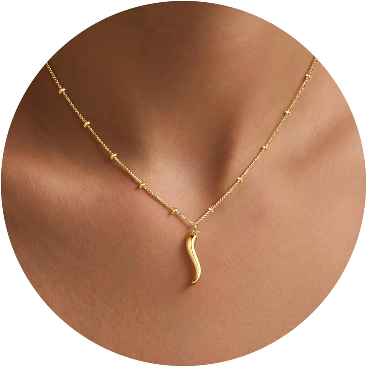 M MOOHAM Gold Necklace for Women Non Tarnish - Dainty 14K Gold Plated Beaded Chain Small Pendant Necklaces Simple Pearl Circle Beads Teardrop Pendant Necklace for Women Trendy Jewelry Gifts