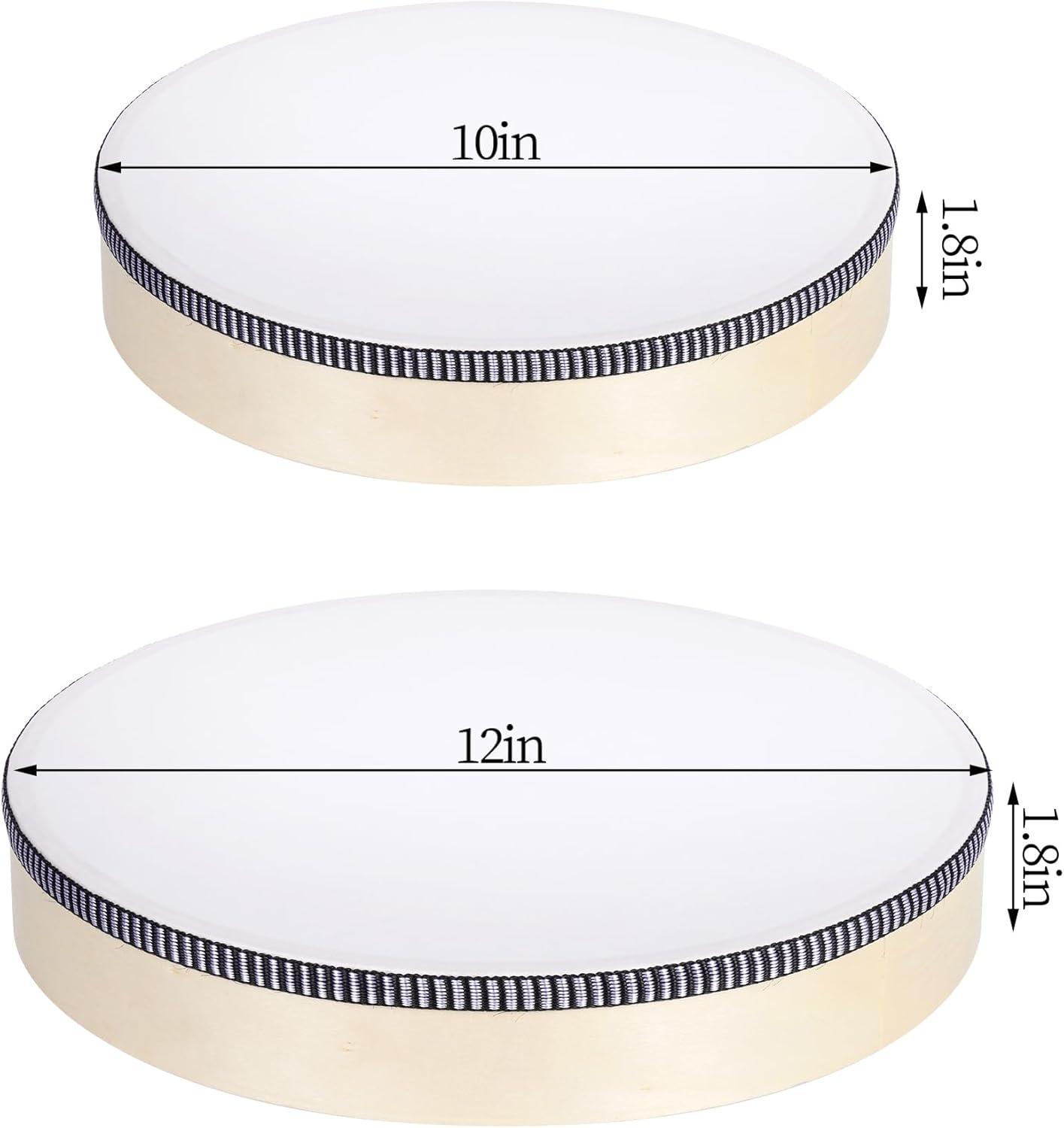 Nydotd Hand Drum Percussion Wood Frame Drum with Drum Stick Percussion Instruments Musical Performance Pro Hand Drum with Wooden Drum Beater (Wood Color, 12 Inch and 10 Inch) - Image 2