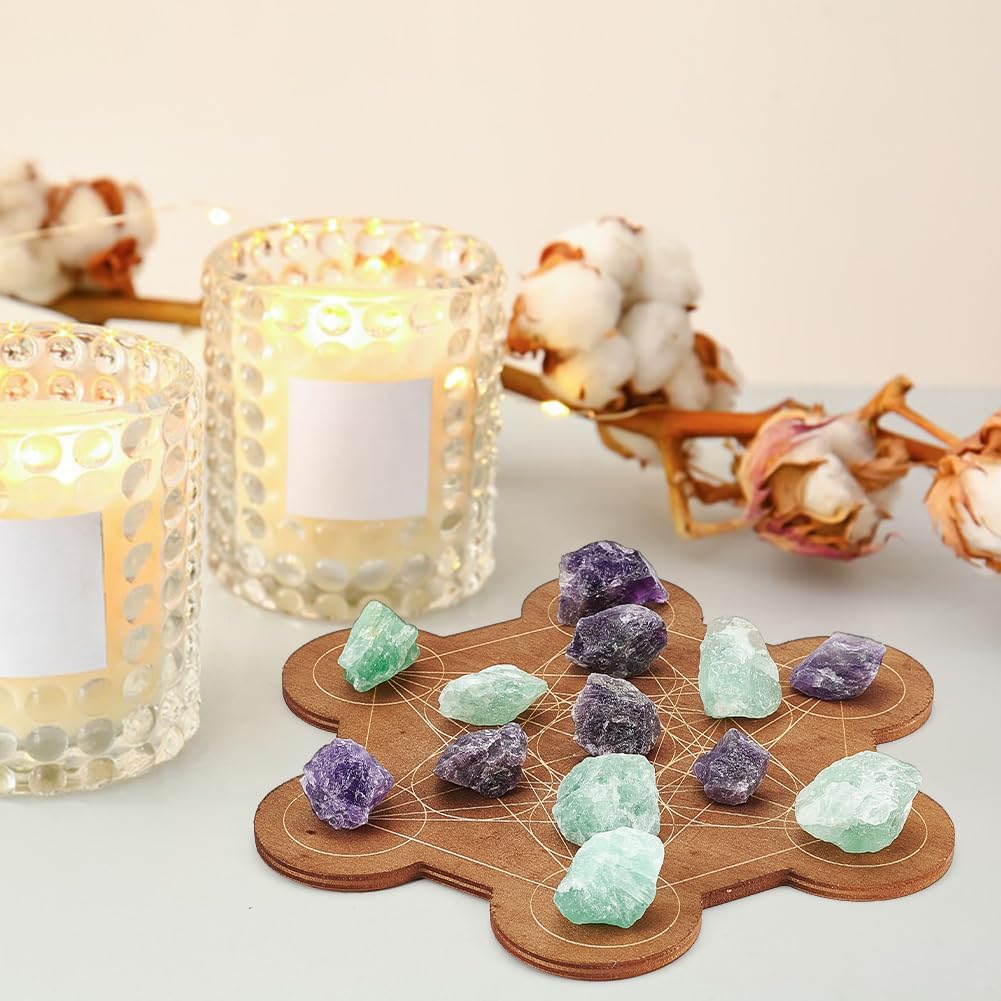 INFUNLY Crystal Grid Board - Wooden Geometry Energy Grids Board for Crystals & Stones, Decorative Coaster for Home Office & Table Decoration - Image 6