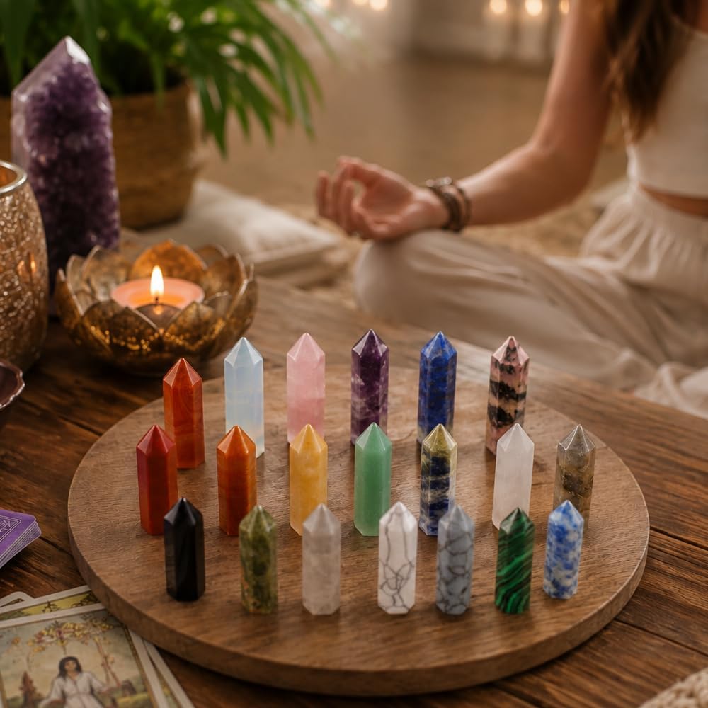 QINJIEJIE 20 PCS Healing Crystals Stones Sets Wands Bulk Natural Pocket Amethyst Crystal Rose Quartz Assorted Pointed Reiki Gemstones Polished Energy Meditation Chakra Mother's Day Gifts for Women - Image 5