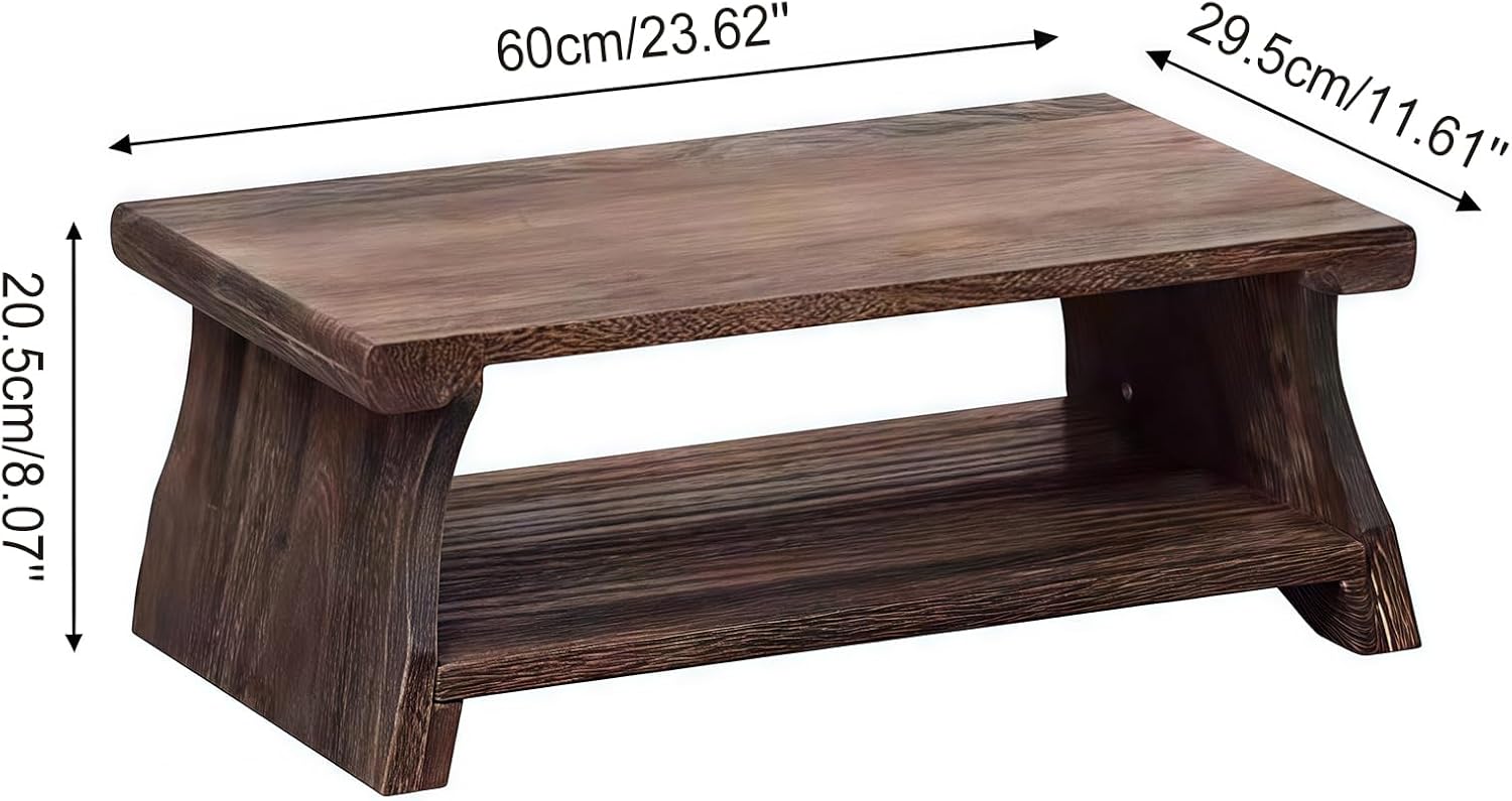Folding Floor Table,Meditation Altar Table for Home Decor,Hand Carved Natural Brown Wood Small Puja Table, Used in The Tea Table Japanese,Study Room,IT is 24Inches(L),12 Inches(W) , 21 Inches(H) - Image 3