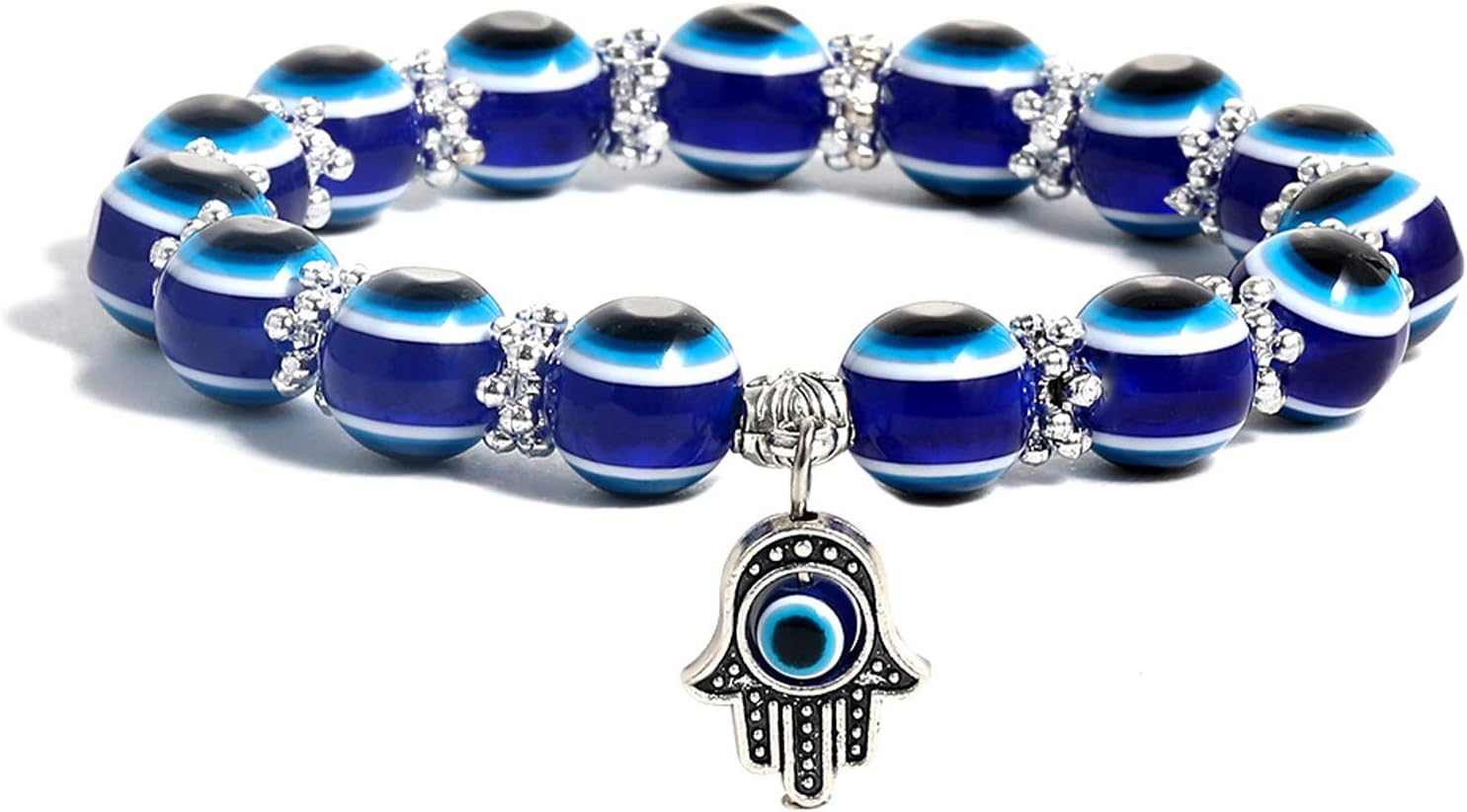 SUMMER LOVE Handmade Evil Eye Jewelry Blue Beaded Charm Stretch Bracelet Evil Eye Bracelet for Women Men Teens