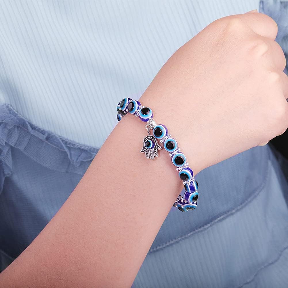 SUMMER LOVE Handmade Evil Eye Jewelry Blue Beaded Charm Stretch Bracelet Evil Eye Bracelet for Women Men Teens - Image 2