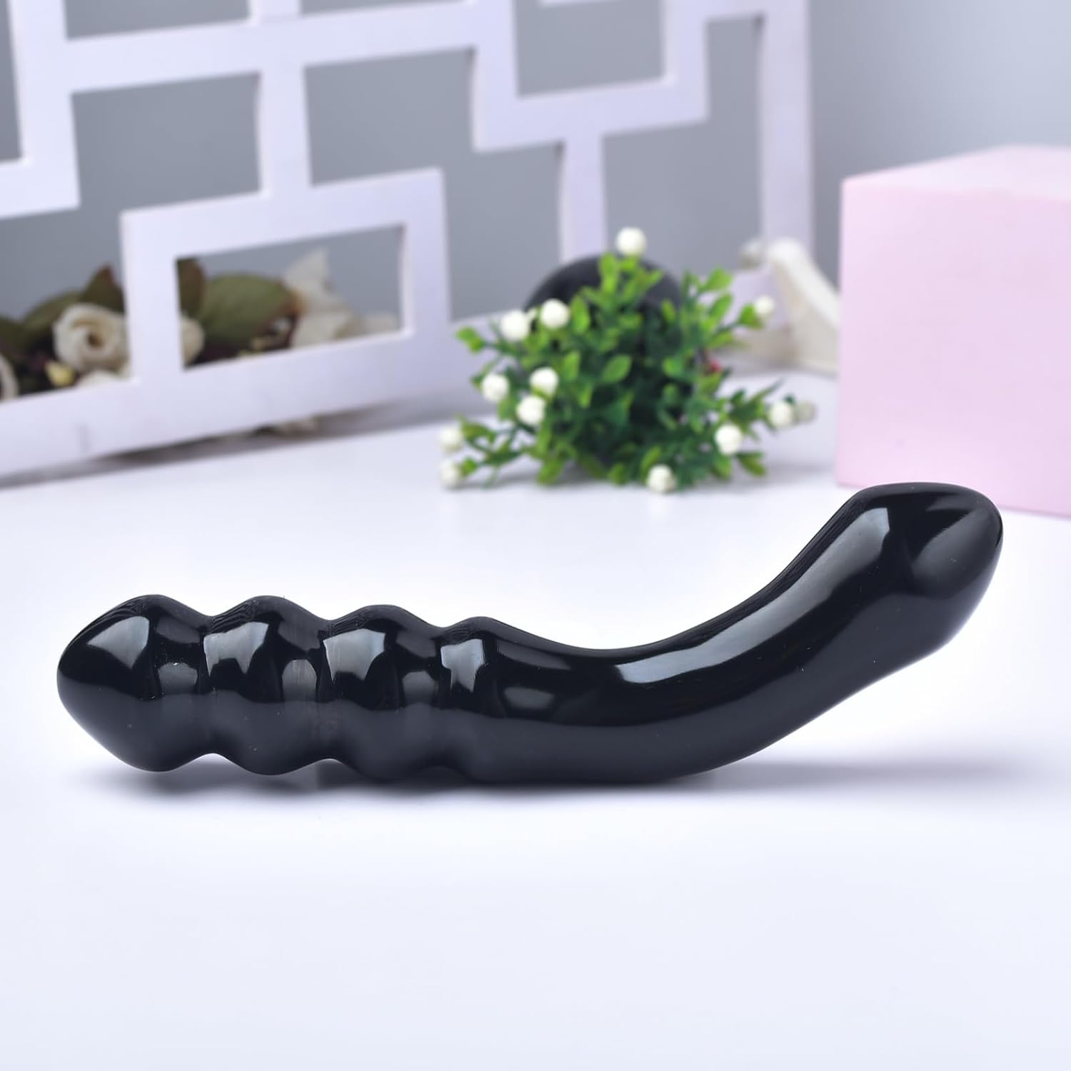 Natural Black Obsidian Crystal Yoni Wand Healing Stone Curved Design 7 08 x 1 37 Inches Polished Finish for Meditation Practice - Image 3