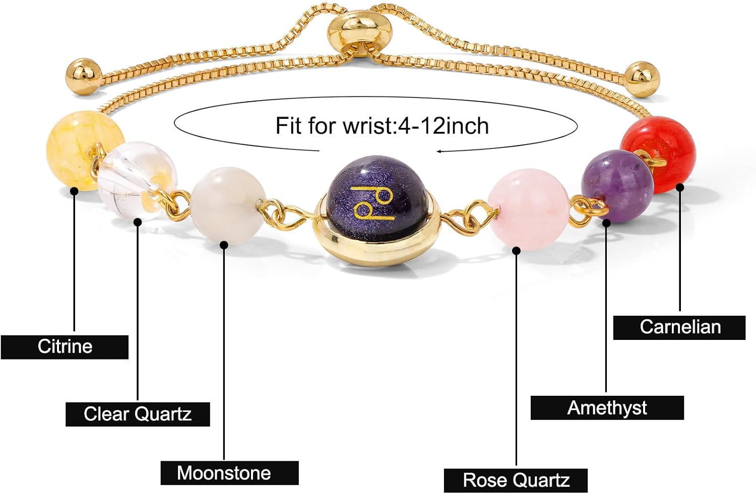 Raicegs Zodiac Bracelets for Women 18K Gold Plated Natural Stone Zodiac Sign Bracelets Gemstone Beads Healing Crystal Bracelets Constellation Horoscope Jewelry Gifts - Image 5