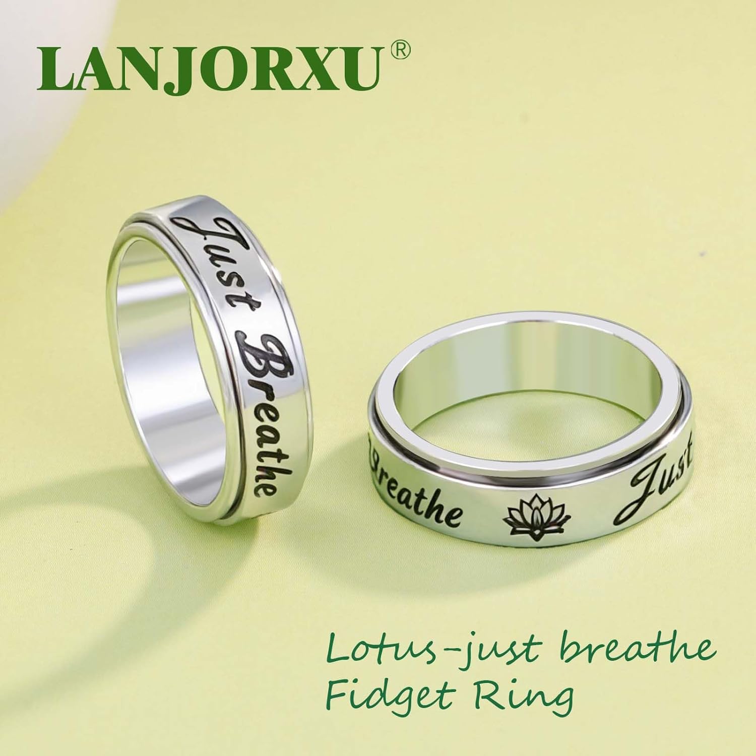 Serene Lotus Fidget Ring: Just Breathe Anxiety Spinner Ring for Women, Floral Pattern Rotating Band for Calm & Focus, 18K Gold Plated Stainless Steel Jewelry Gift - Image 6