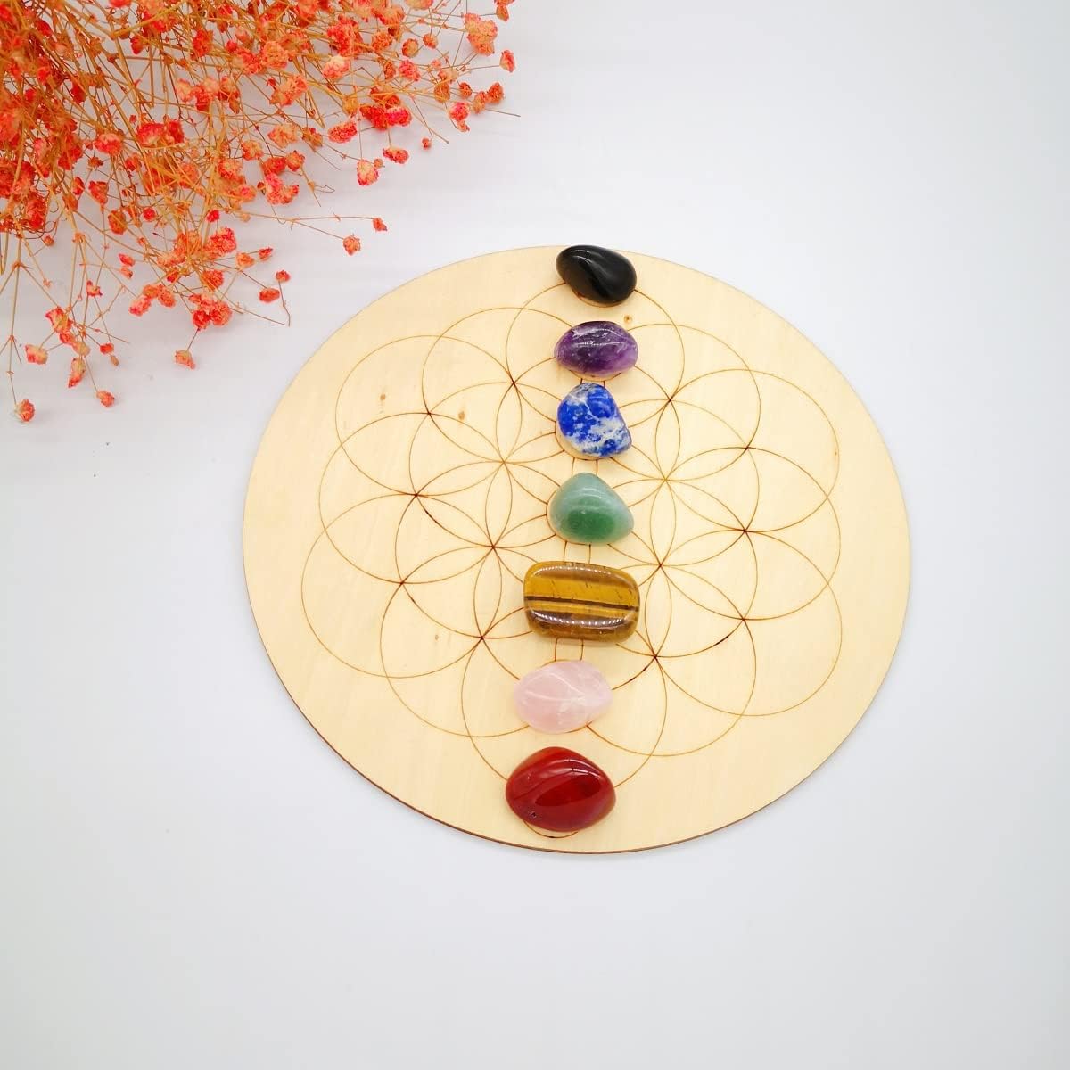 8’’ Wooden Crystal Grid Sacred Geometry Meditation's Cube Witchcraft,Grids for Crystal ,Decor Positive Energy Decor,Various Patterns are Available (8" Flower of Life 7 Chakras) - Image 2