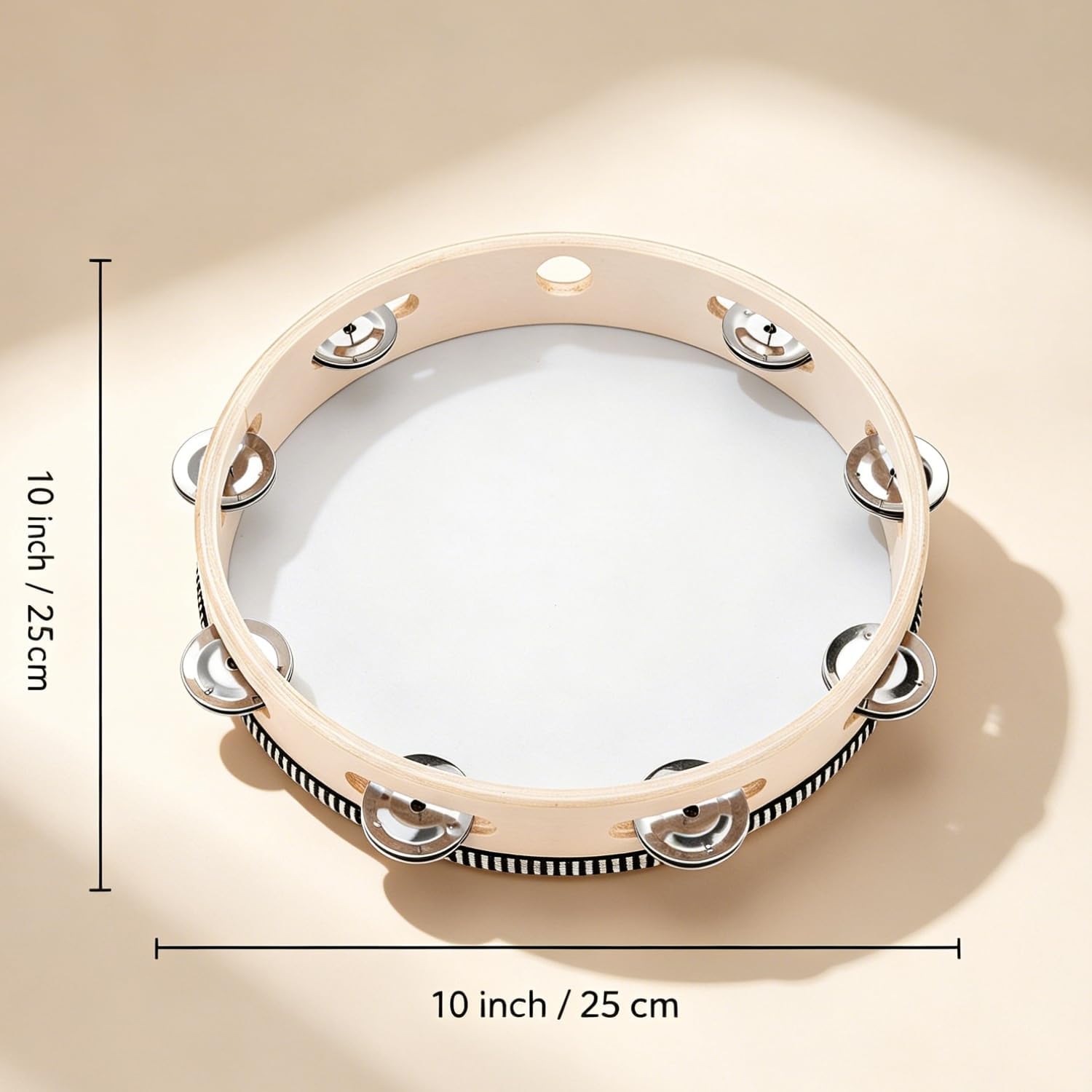 Tambourine for adults 10 inch Hand Held Drum Bell Birch Metal Jingles Percussion Gift Musical Educational Instrument for Church KTV Party (10 inch) - Image 2
