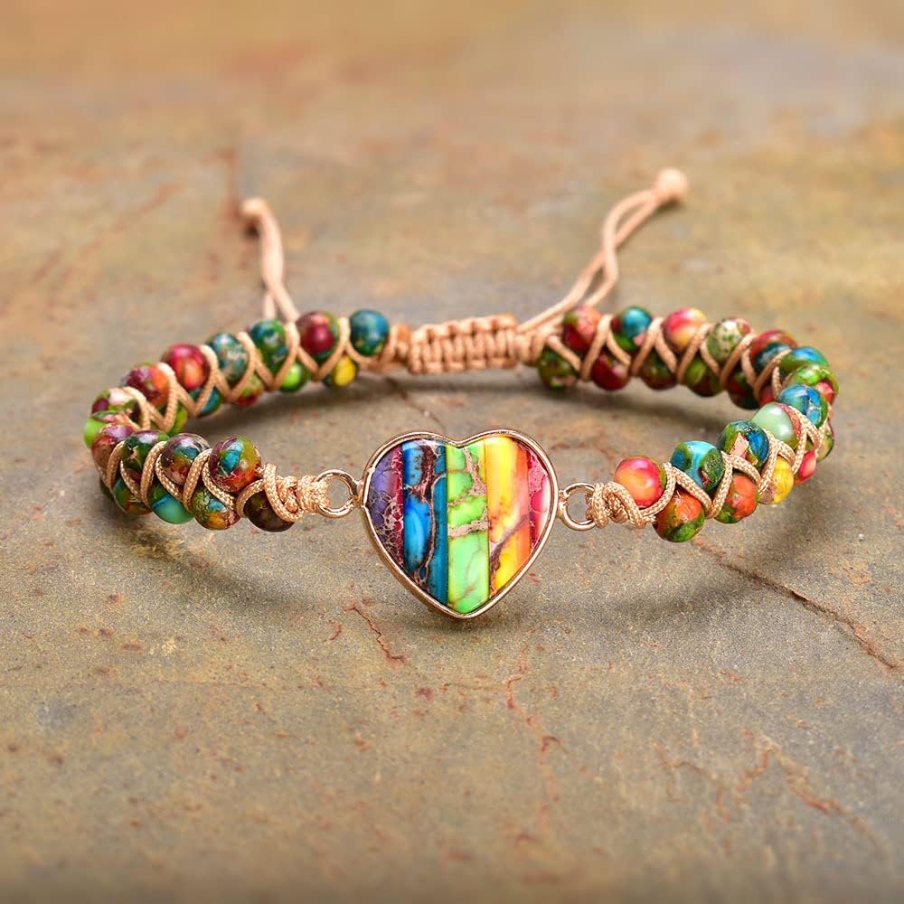 "SS Boutique" 7 Chakra Healing Heart Gemstone Bracelet – Handmade Natural Stone Wrap for Meditation, Energy, Spiritual Protection, and Mental Health Balance – 1 Strand 1 Piece Leather Bracelet - Image 8