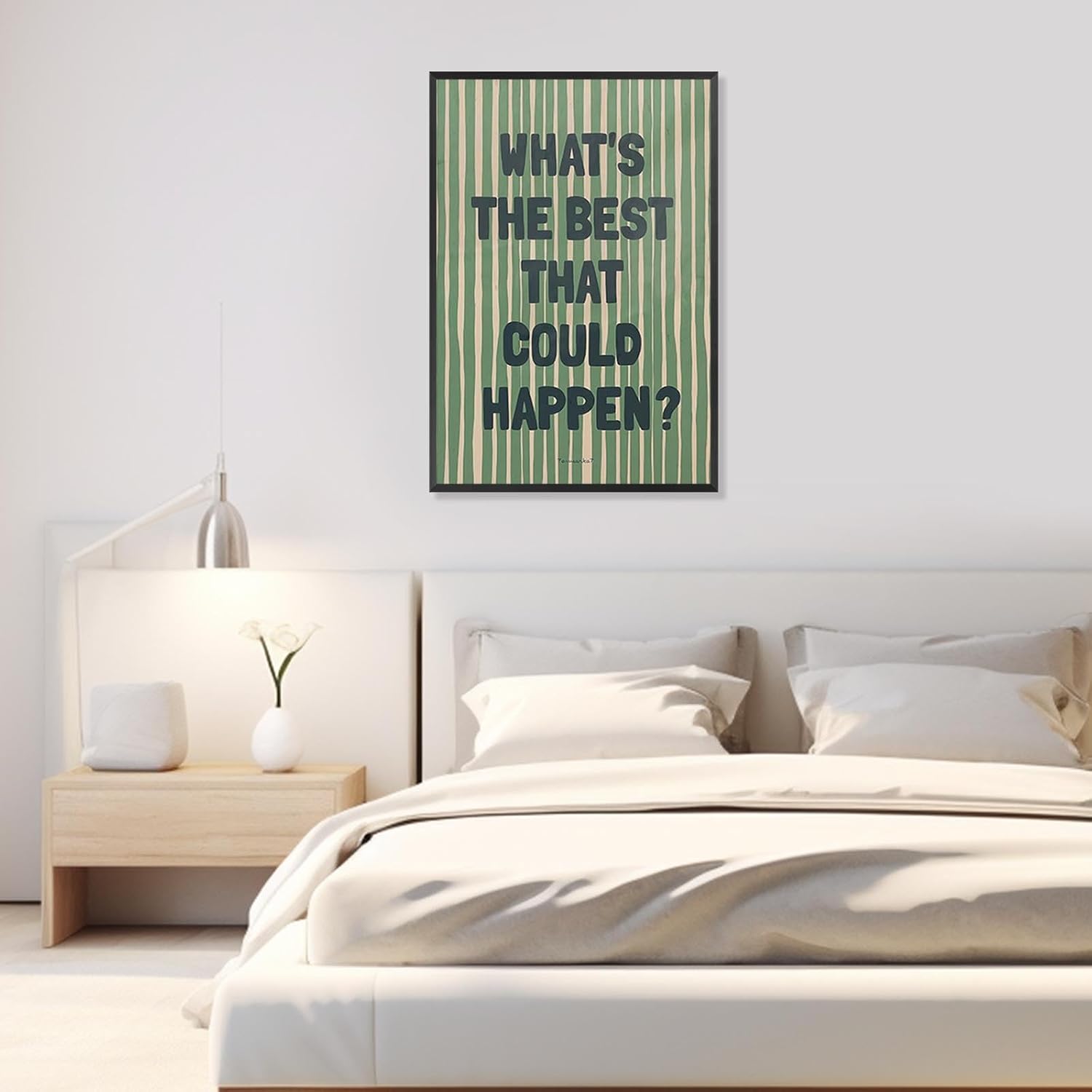 What'S The Best That Could Happen Posters Daily Reminder Positive Quote Canvas Wall Art Trendy Green Striped Inspirational Aesthetic Wall Decor For Girl Bedroom Apartment Dorm 12x16in Unframed - Image 4