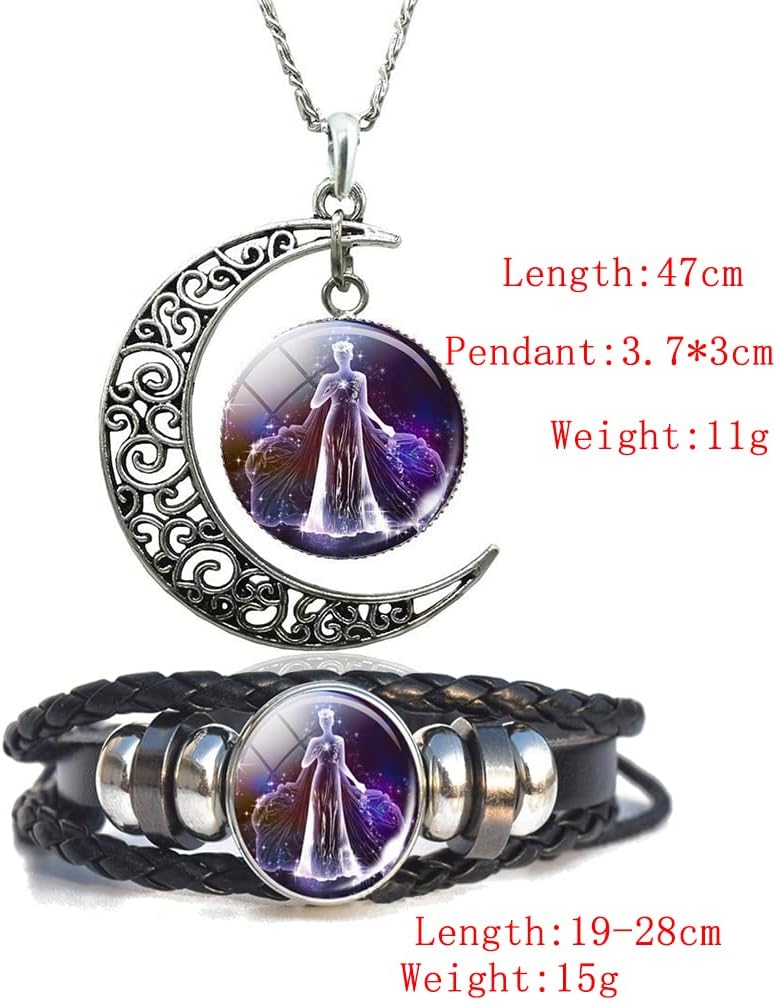 12 Zodiac Constellation Necklace Bracelet Time Gemstone Horoscope Astrology Moon Crescent Necklace for Women Men Birthday Gift Jewelry - Image 8