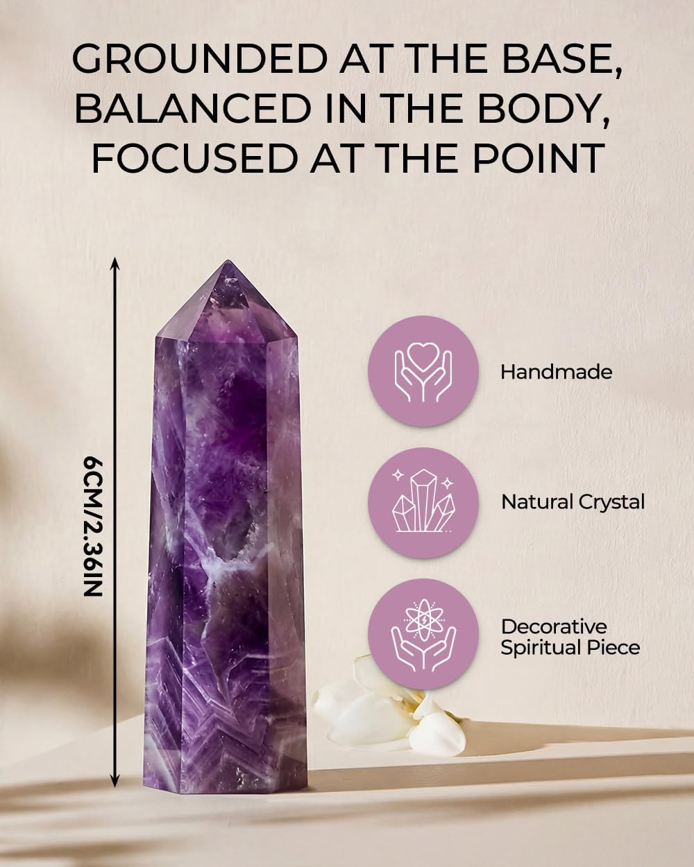 Amethyst Natural Healing Crystal Wand Set - 2.4-2.8" Polished Gemstone Point Obelisk - Hexagonal Towers for Reiki Energy, Chakra Balancing, Meditation & Home Office Decor - Spiritual Gifts for Women - Image 3